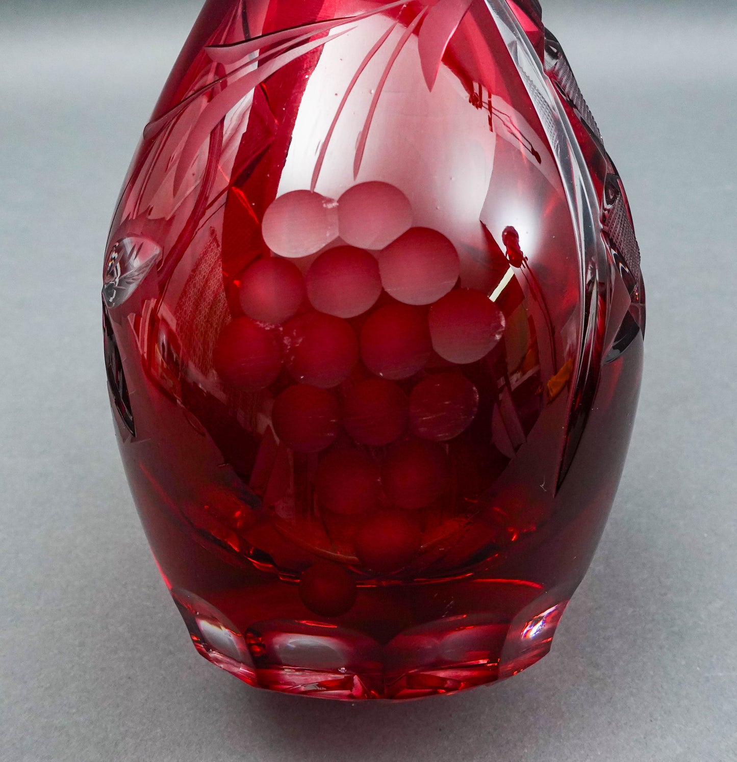 Natchtmann Bleikristall Crystal Germany Cranberry Cut To Clear Glass Decanter