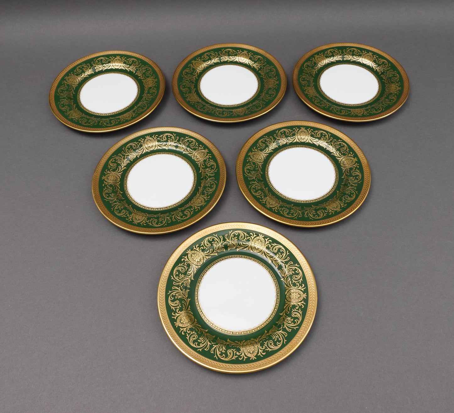 Aynsley England Imperial 193 Laurel Green Gold Bread & Butter Plates Set Of 6