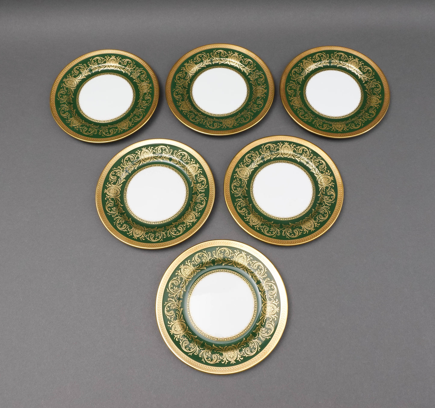 Aynsley England Imperial 193 Laurel Green Gold Bread & Butter Plates Set Of 6