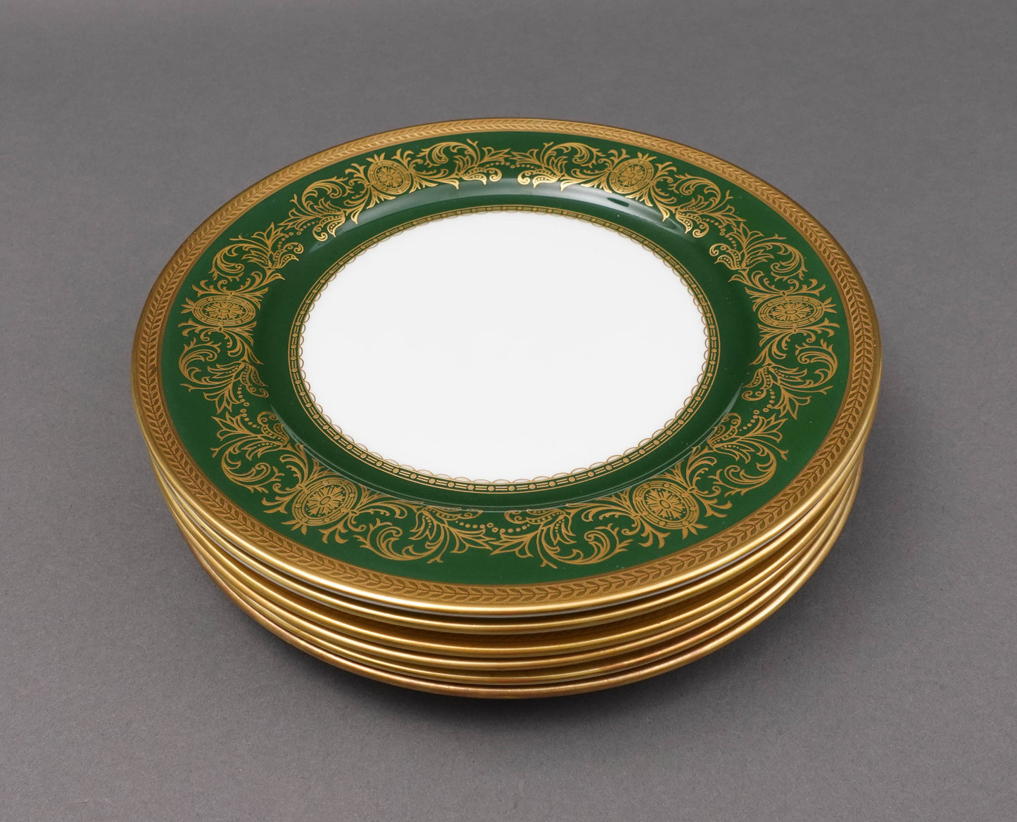 Aynsley England Imperial 193 Laurel Green Gold 8" Salad Plates Set Of 6