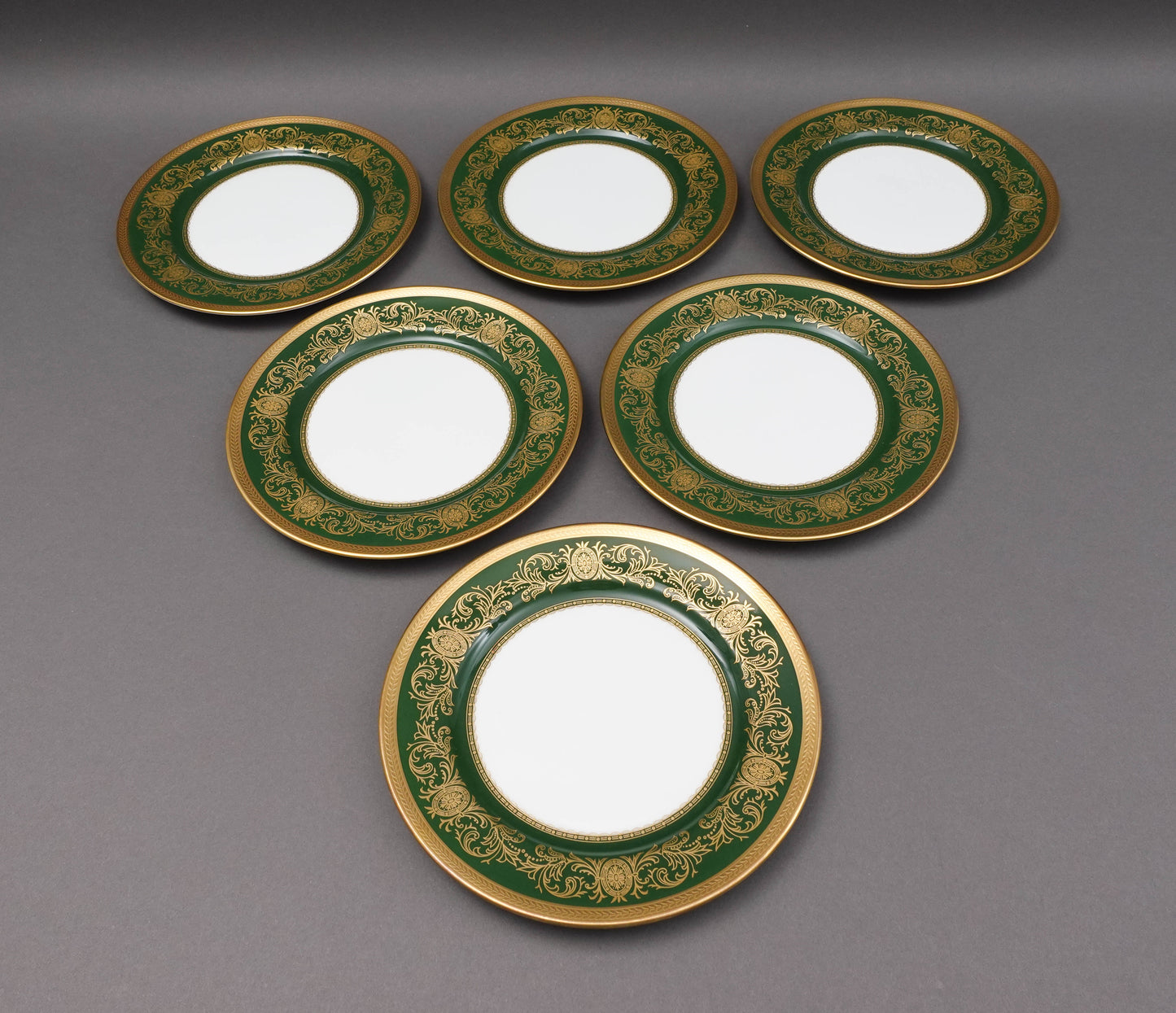 Aynsley England Imperial 193 Laurel Green Gold 8" Salad Plates Set Of 6