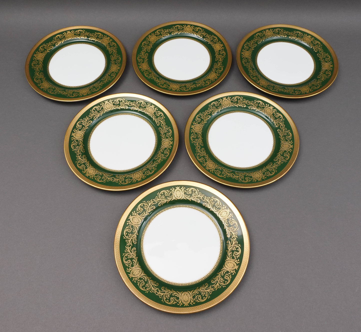 Aynsley England Imperial 193 Laurel Green Gold 8" Salad Plates Set Of 6