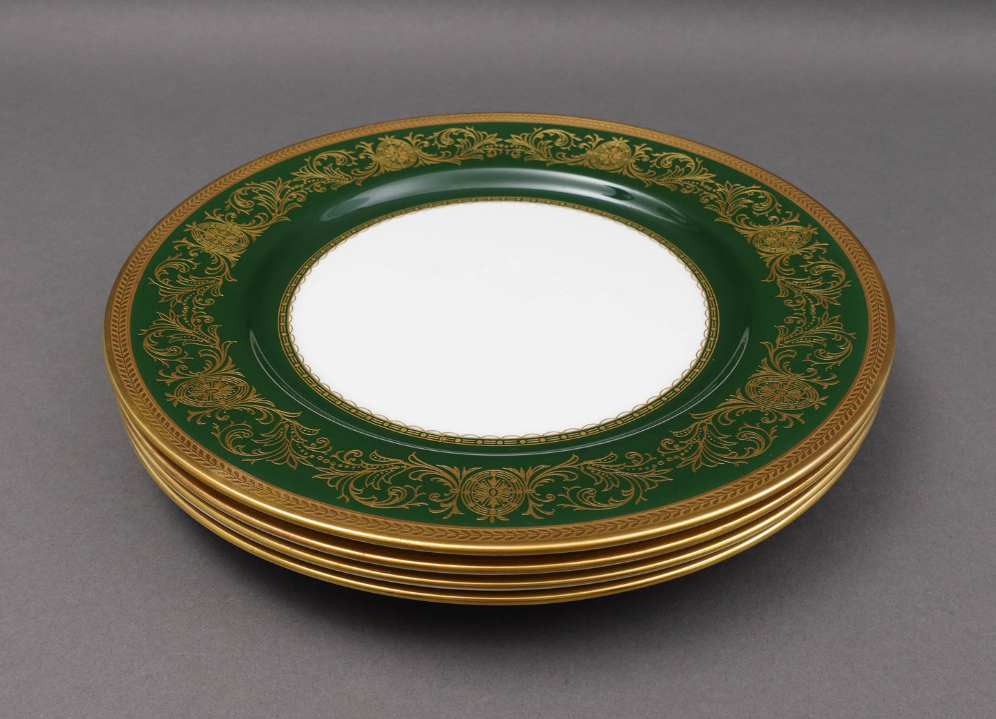 Aynsley England Imperial 193 Laurel Green Gold 8" Salad Plates Set Of 6