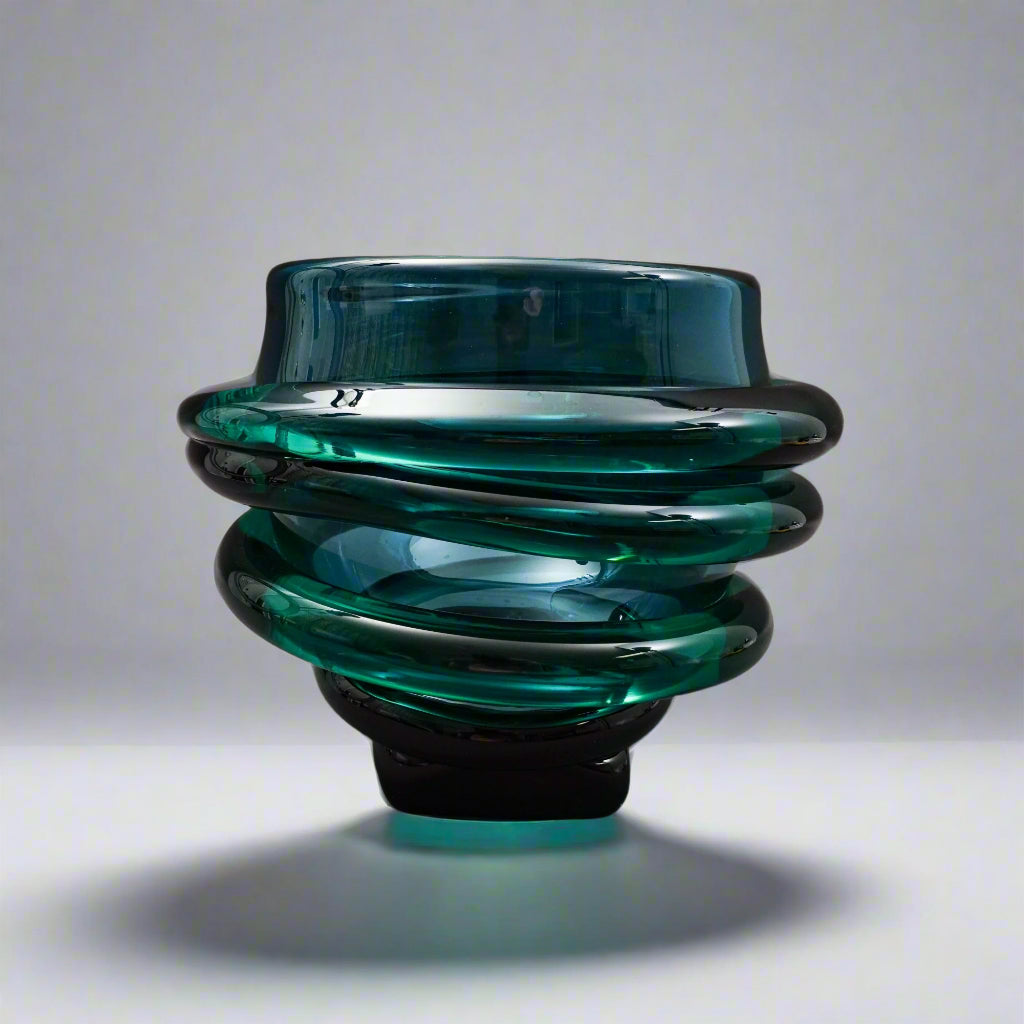 Tommie Rush (American, B. 1954) Signed Green Heavy Art Glass Bowl Sculpture