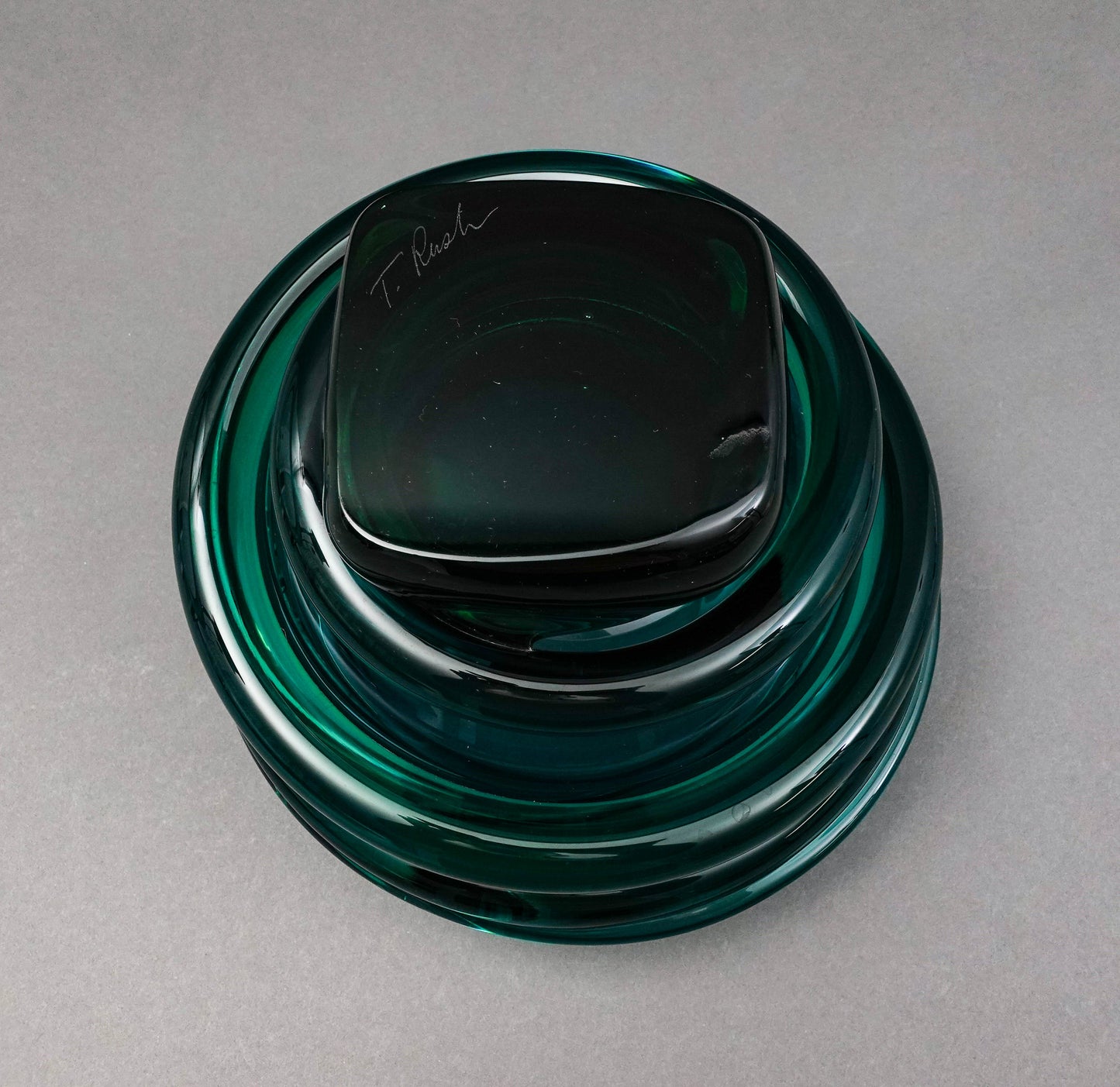 Tommie Rush (American, B. 1954) Signed Green Heavy Art Glass Bowl Sculpture