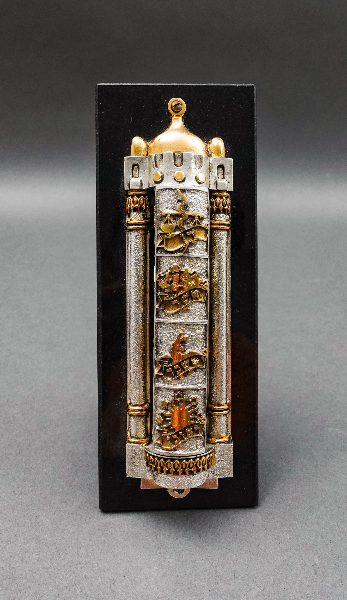 Frank Meisler Judiaca 12 Tribes Rotating Mezuzah Case Sculpture On Marble Stand