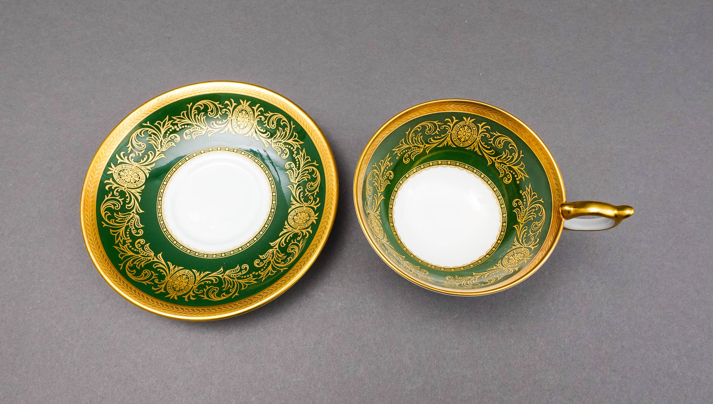 Aynsley England Imperial 193 Laurel Green Gold Cup & Saucer Set