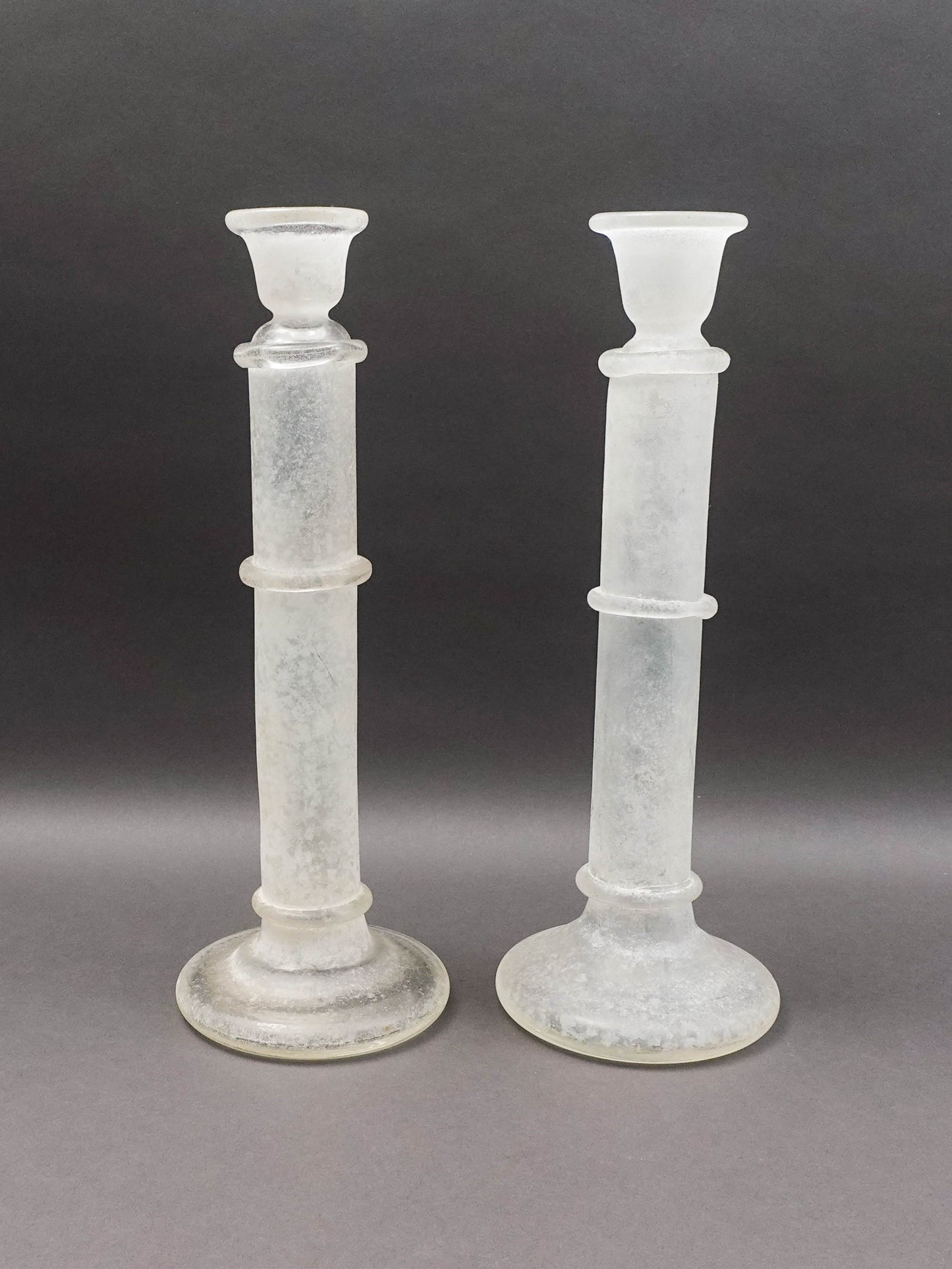 Italian Murano Vintage Scavo Glass Pair Of Candlesticks Candle Holders