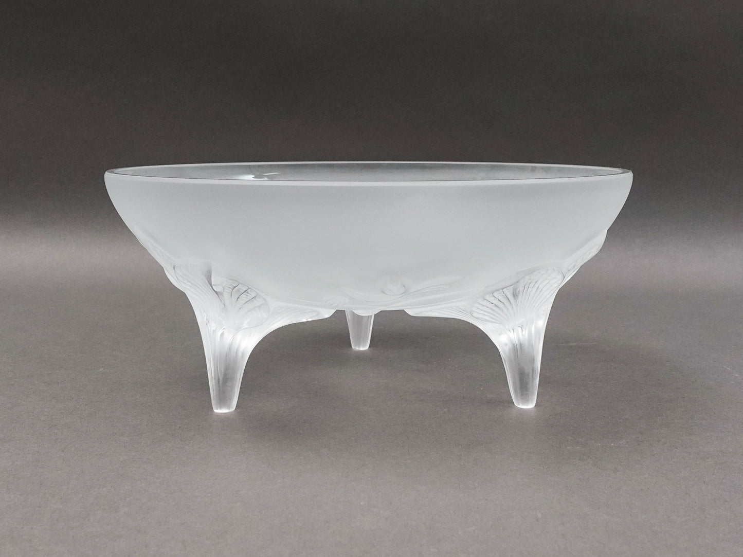 Lalique France Signed Orchidee Lys Orchid Three Footed Crystal Centerpiece Bowl