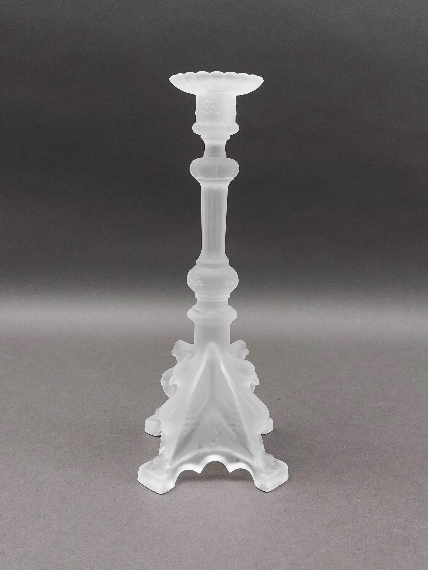 Val St Lambert Signed Pair Of Frosted Crystal Candlestick Candle Holders