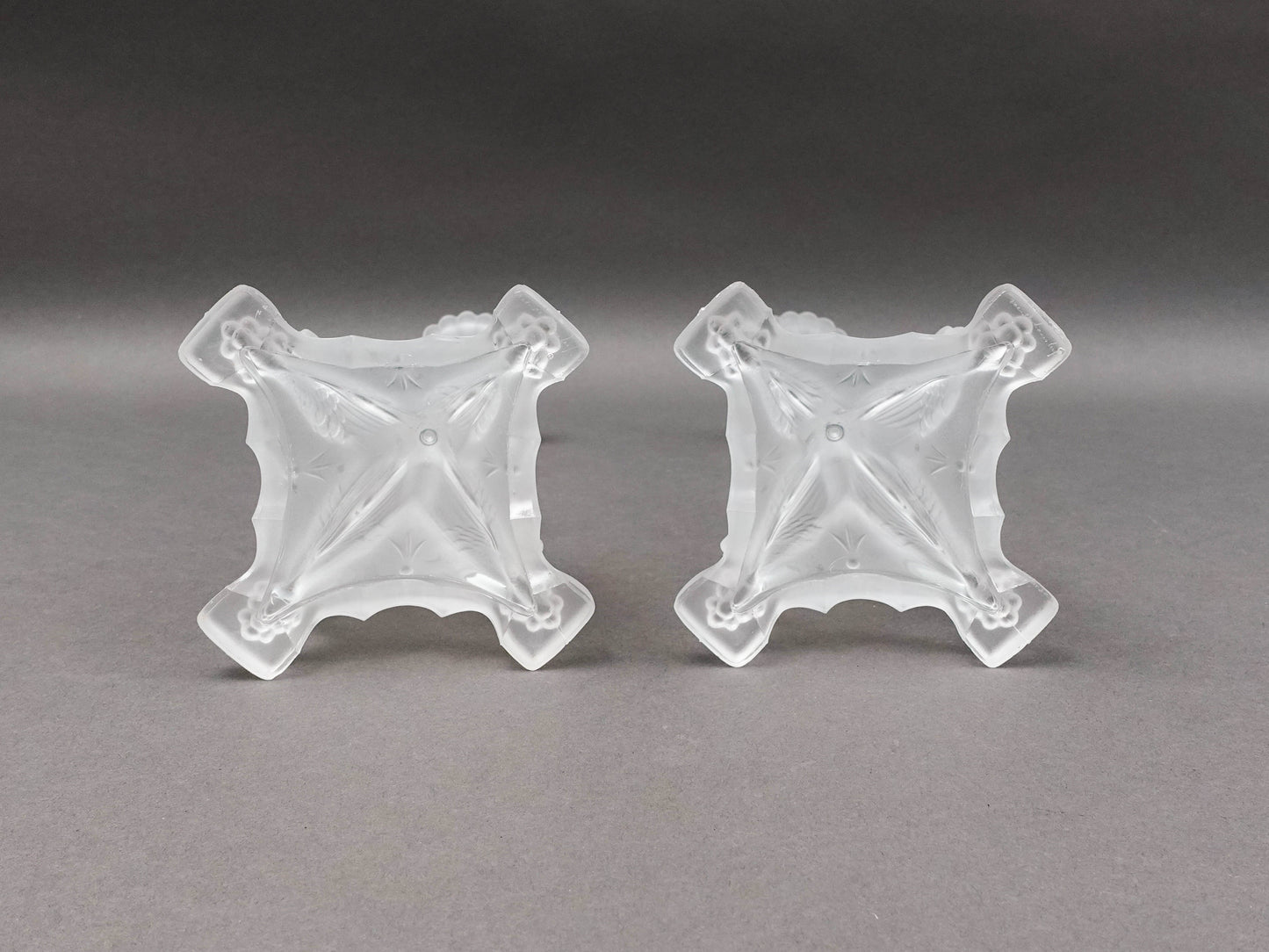 Val St Lambert Signed Pair Of Frosted Crystal Candlestick Candle Holders