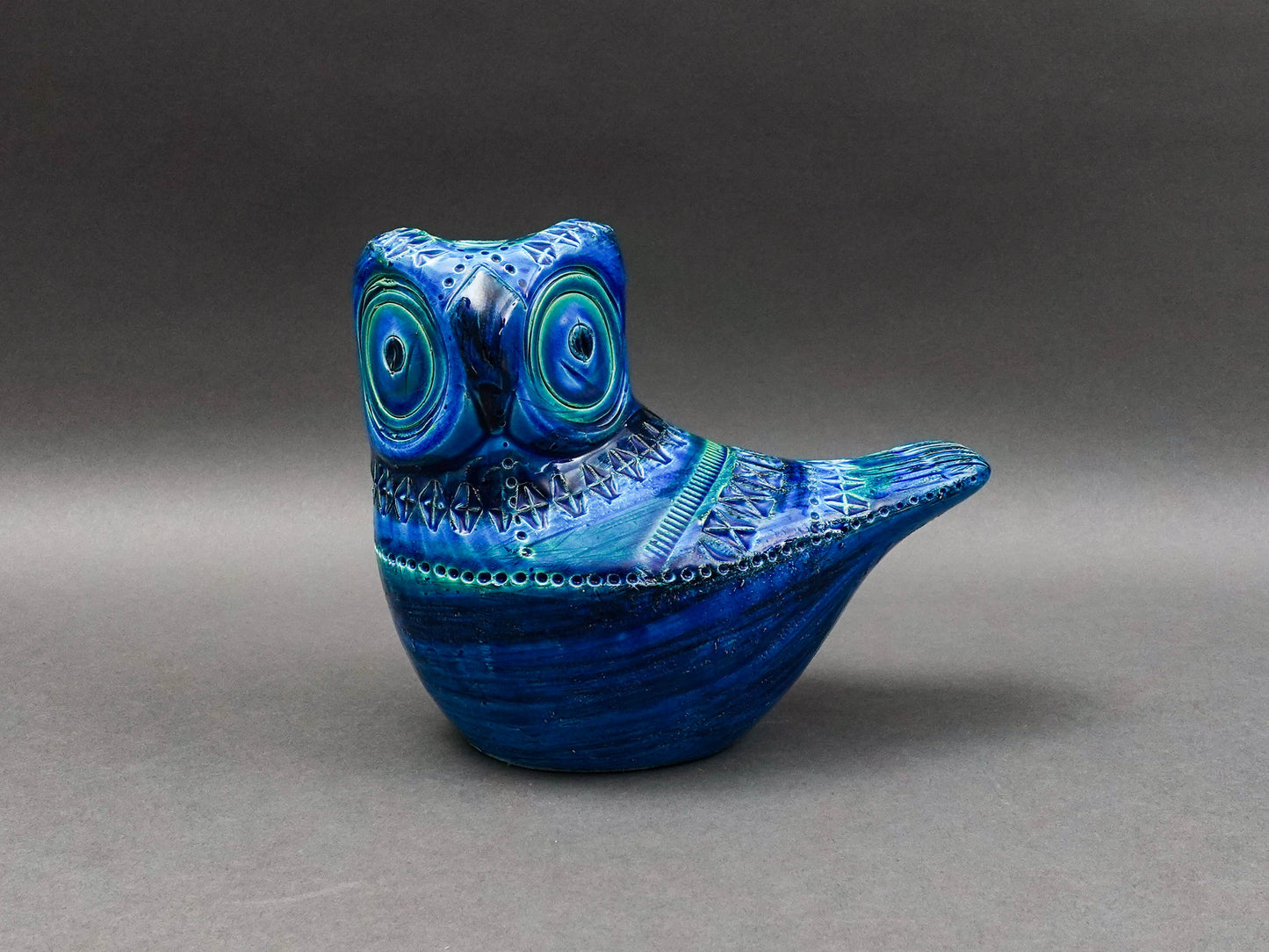 Bitossi Aldo Londi Flavia Montelupo Italy Rimini Blue Owl Bird Pottery Sculpture