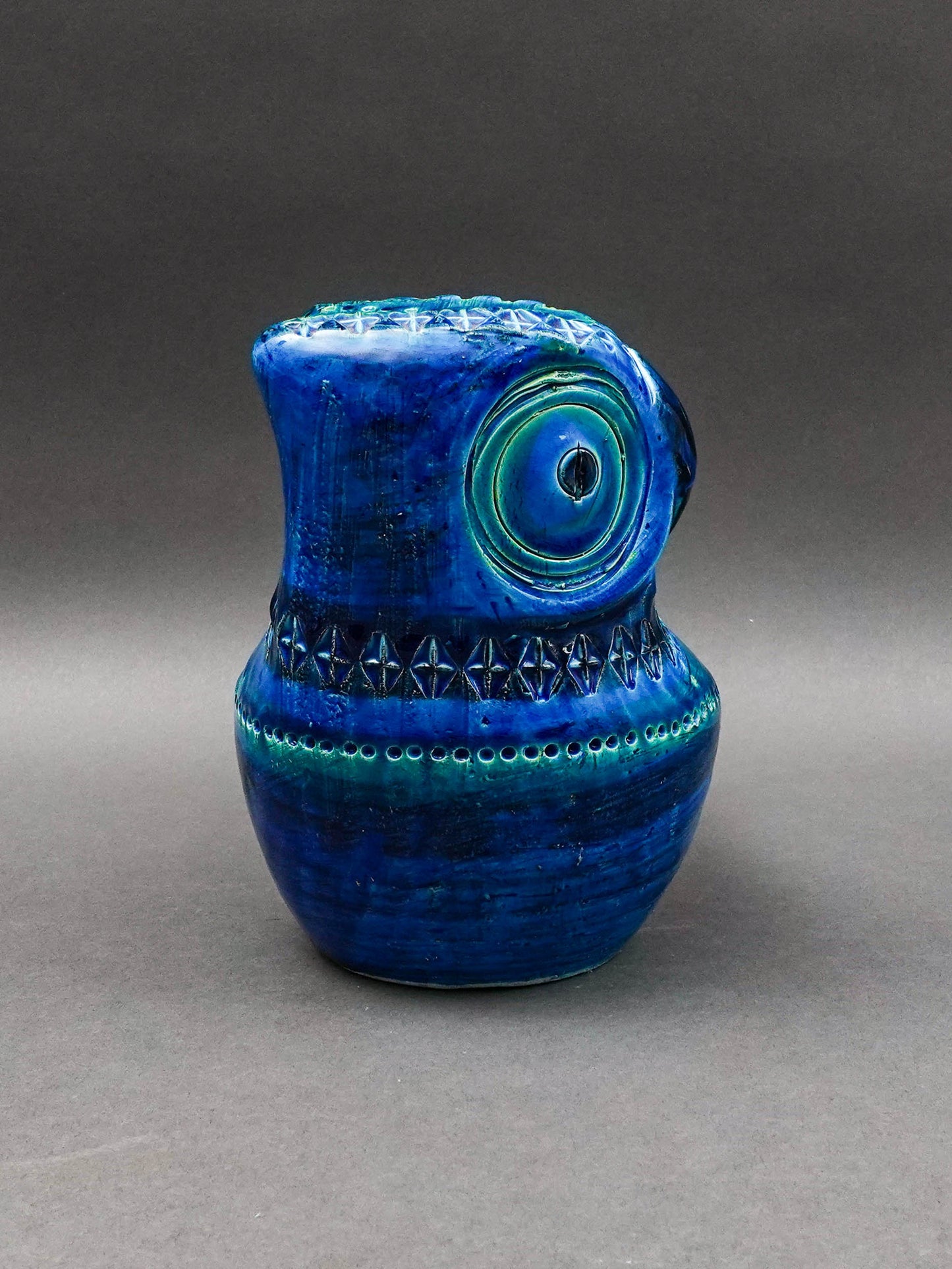 Bitossi Aldo Londi Flavia Montelupo Italy Rimini Blue Owl Bird Pottery Sculpture