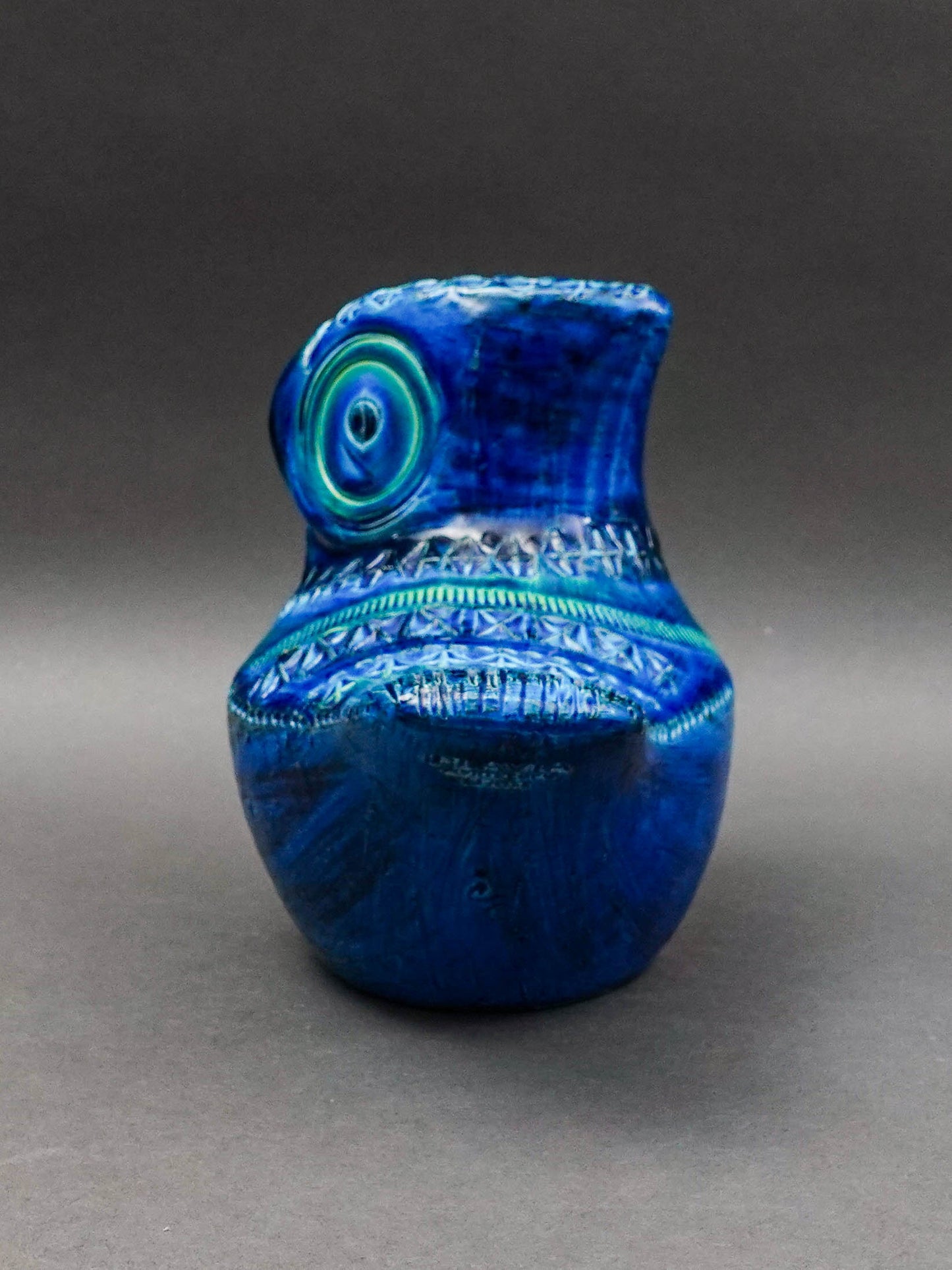 Bitossi Aldo Londi Flavia Montelupo Italy Rimini Blue Owl Bird Pottery Sculpture