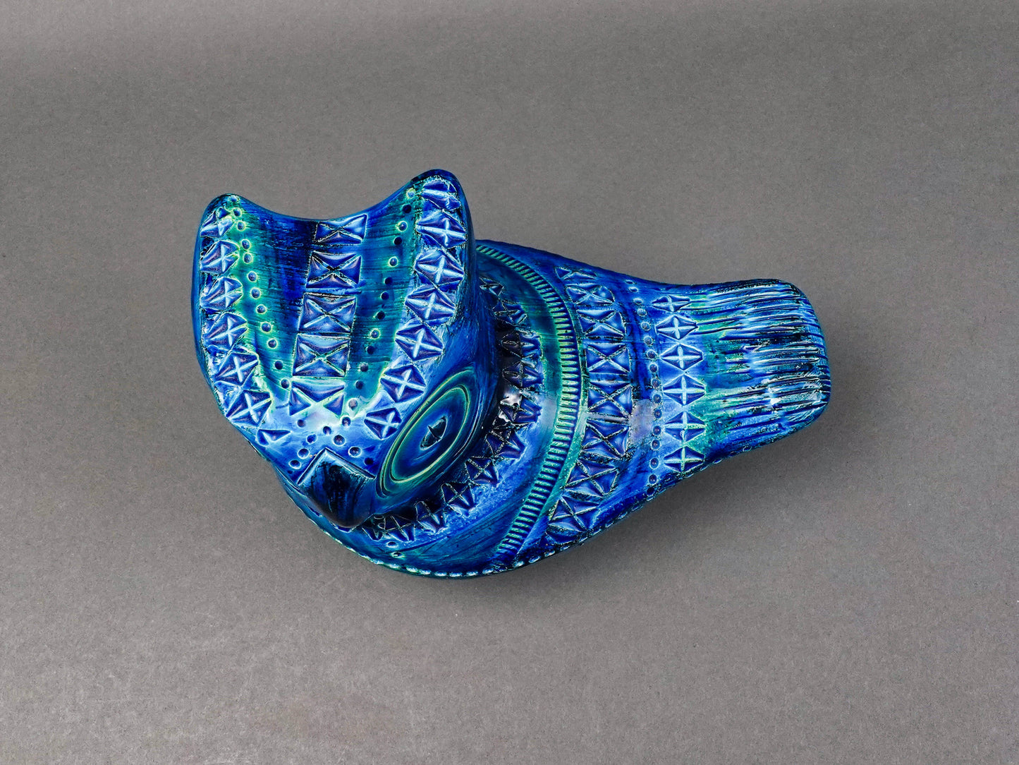 Bitossi Aldo Londi Flavia Montelupo Italy Rimini Blue Owl Bird Pottery Sculpture