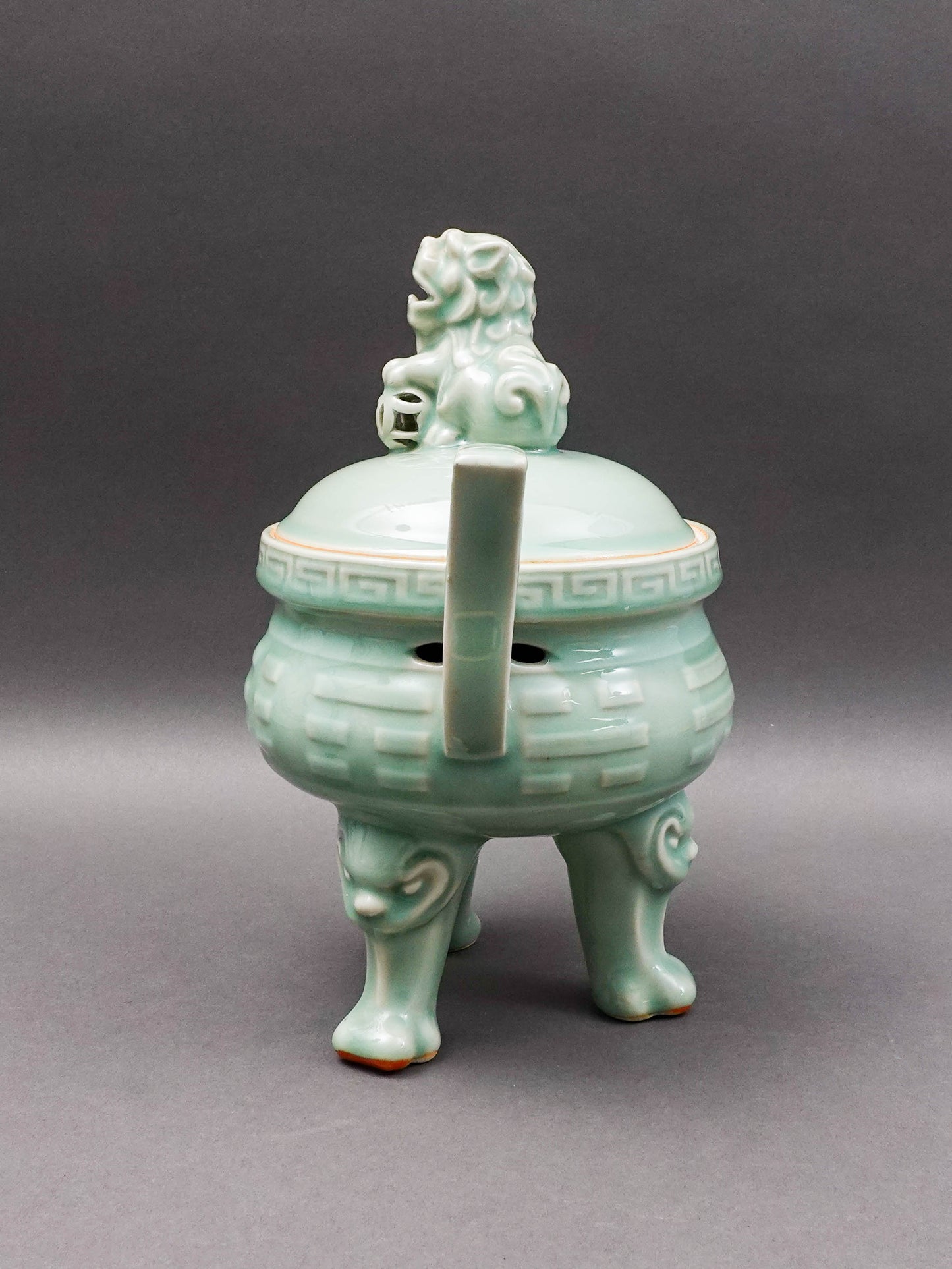 Celadon Vintage Foo Dog Porcelain Handled Censer Burner.