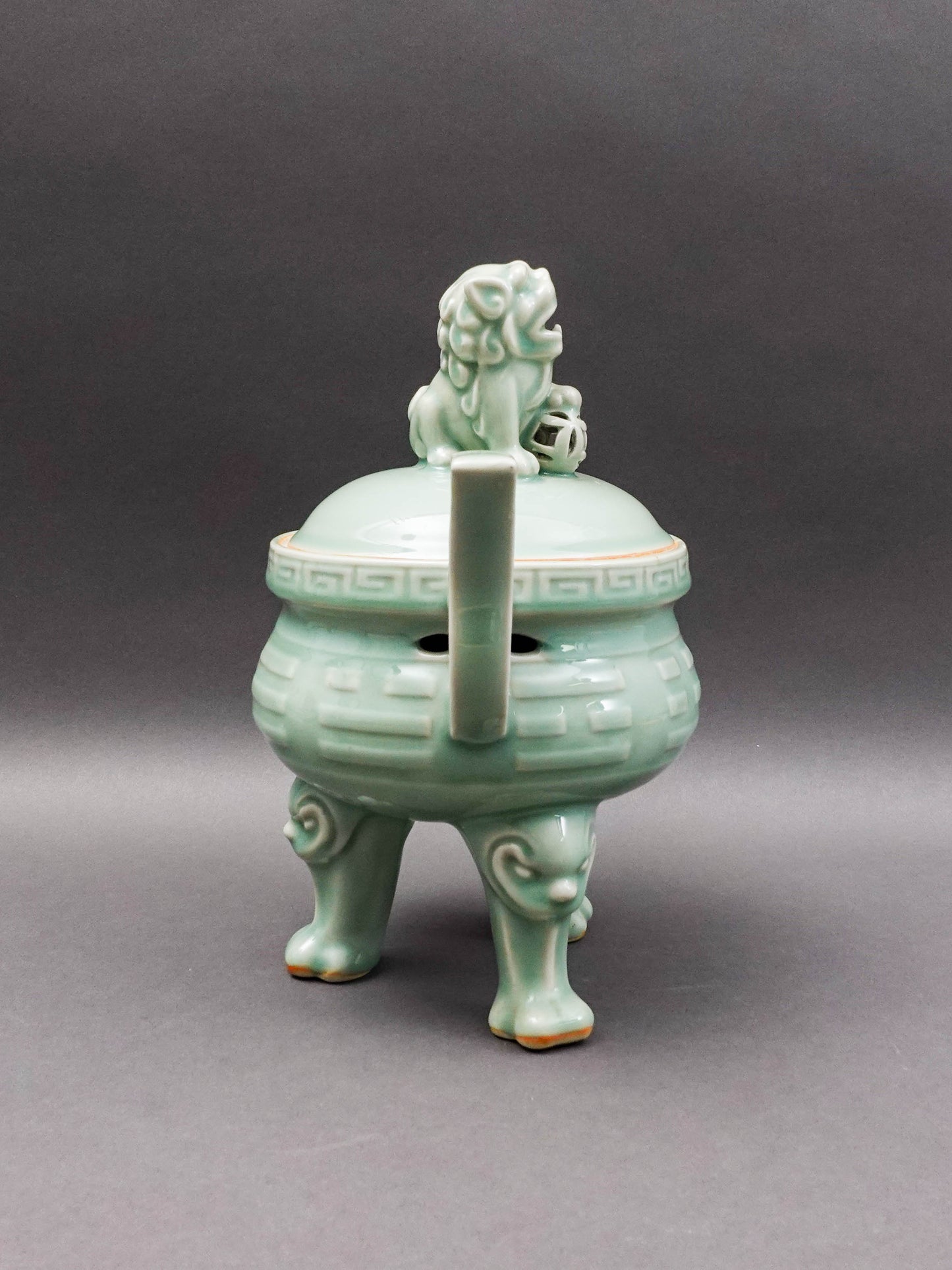 Celadon Vintage Foo Dog Porcelain Handled Censer Burner.