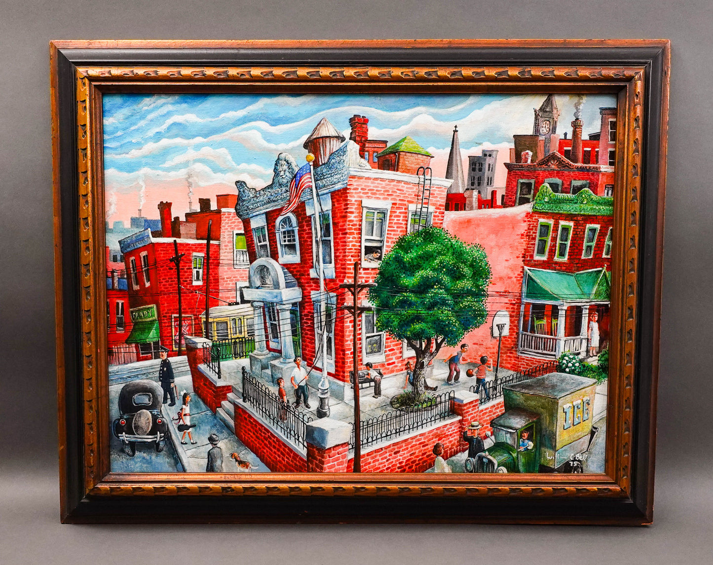 William C. Bell 1975 Signed School Yard Original Oil Painting