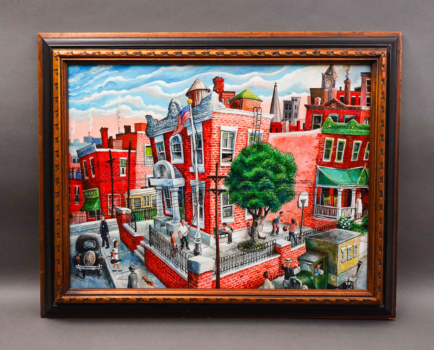 William C. Bell 1975 Signed School Yard Original Oil Painting