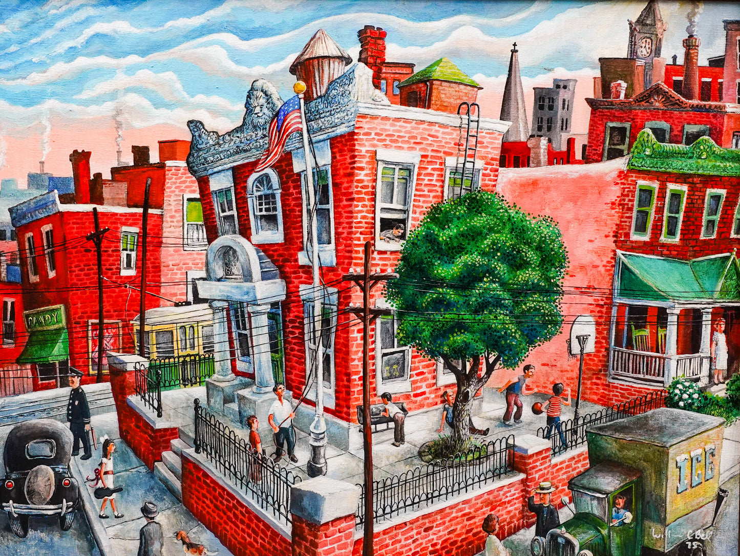 William C. Bell 1975 Signed School Yard Original Oil Painting