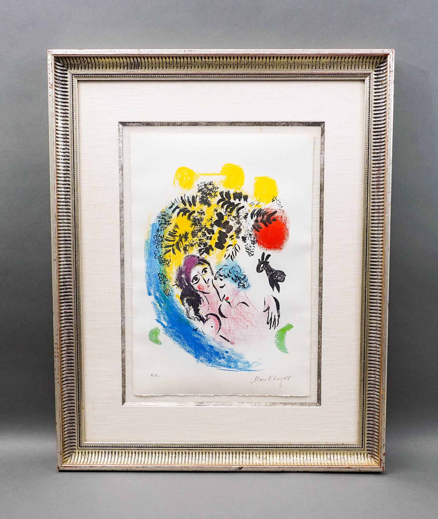 Marc Chagall (1887-1985) Signed Les Amoureux Au Soleil Rouge Lithograph H.C.