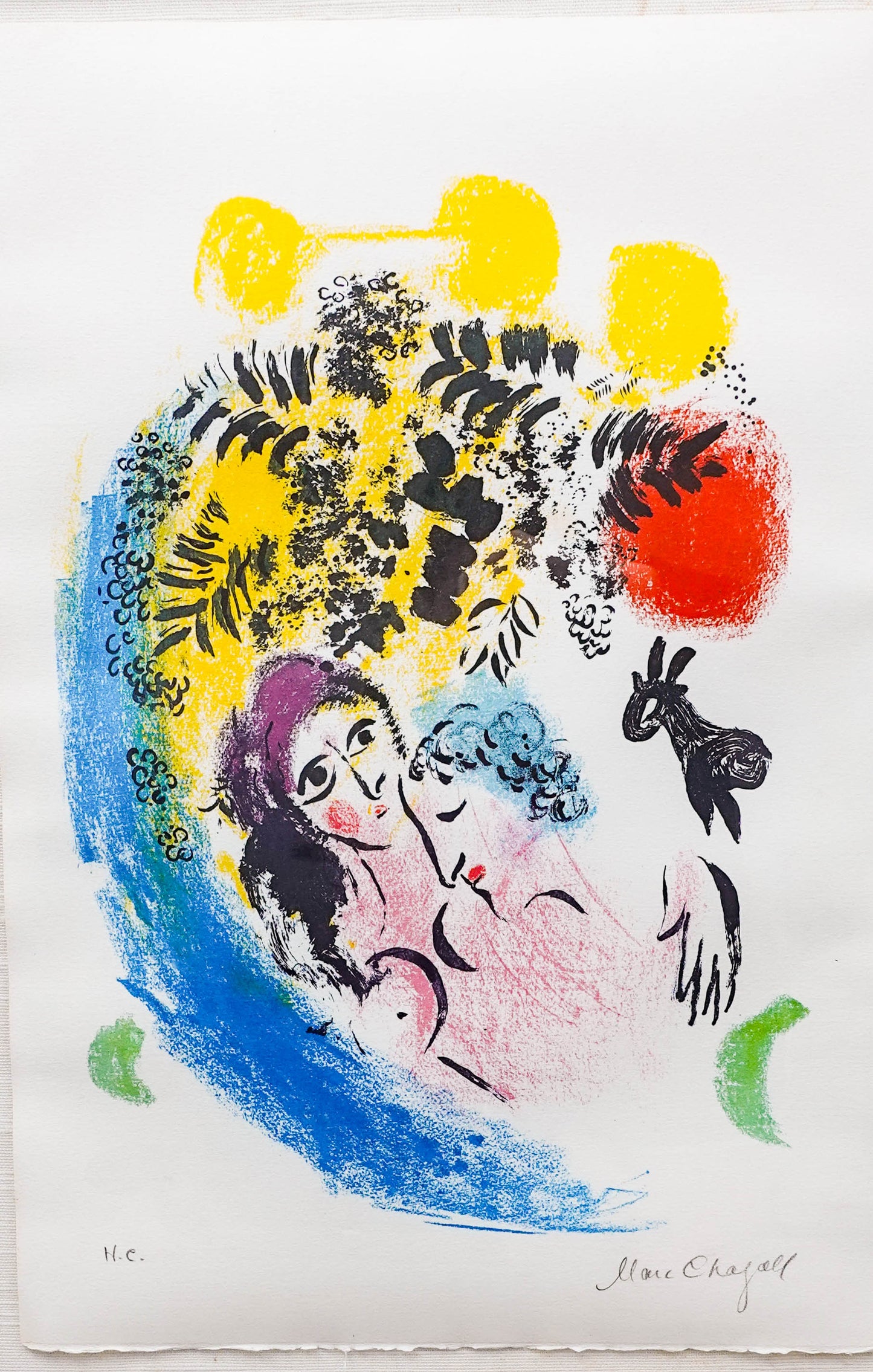 Marc Chagall (1887-1985) Signed Les Amoureux Au Soleil Rouge Lithograph H.C.