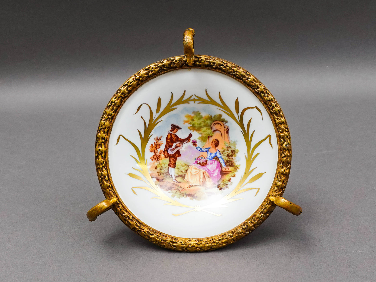 Sevres France Antique Fragonard Hand Painted Porcelain Bronze Ormolu Tazza Bowl