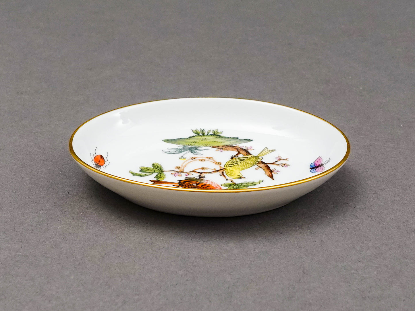 Herend Hungary Rothschild Bird Porcelain Oval Trinket Dish Butter Pat Tray 7781