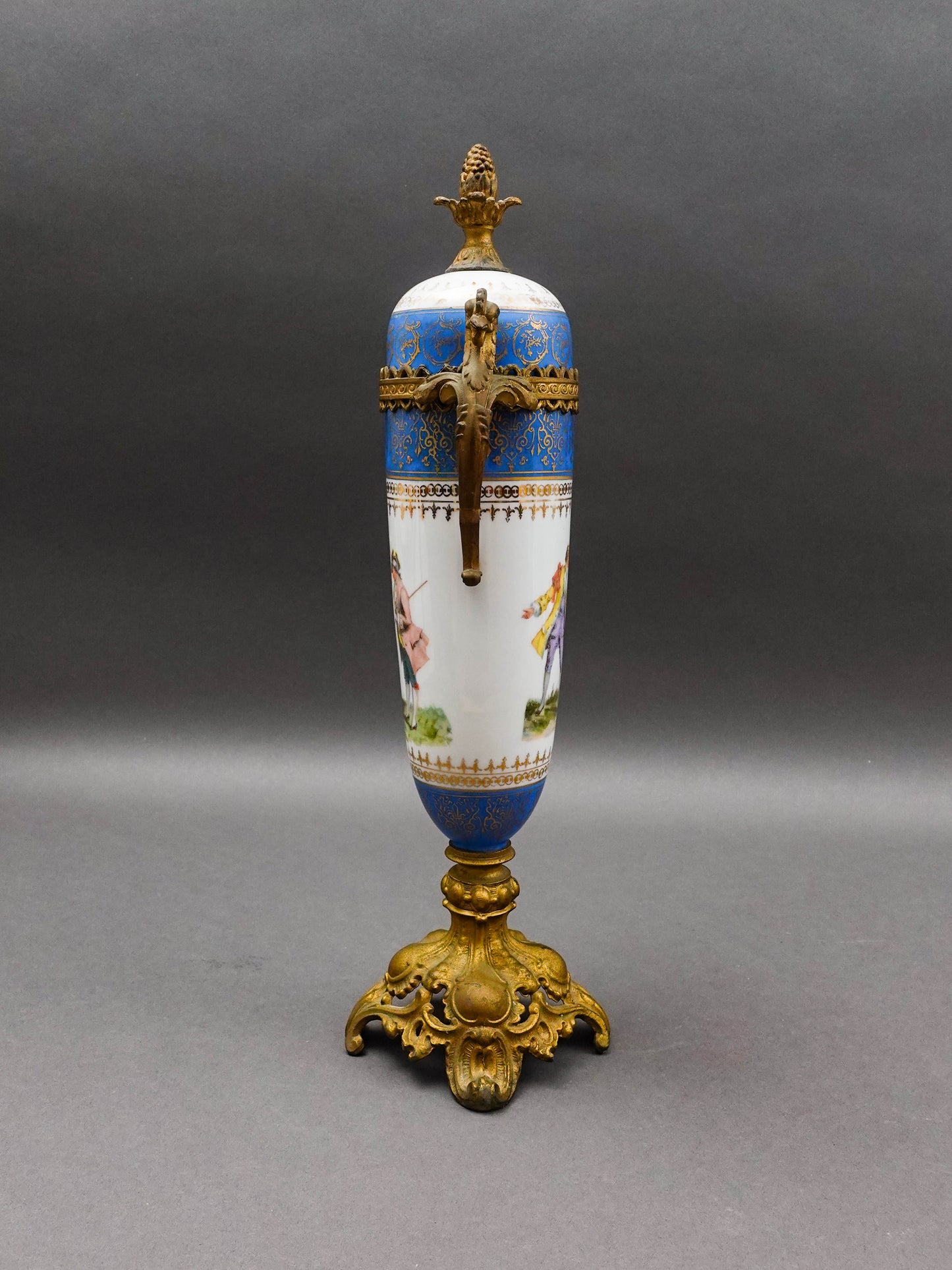 Sevres Style Antique French Hand Painted Porcelain Bronze Ormolu Mounts Urn Vase