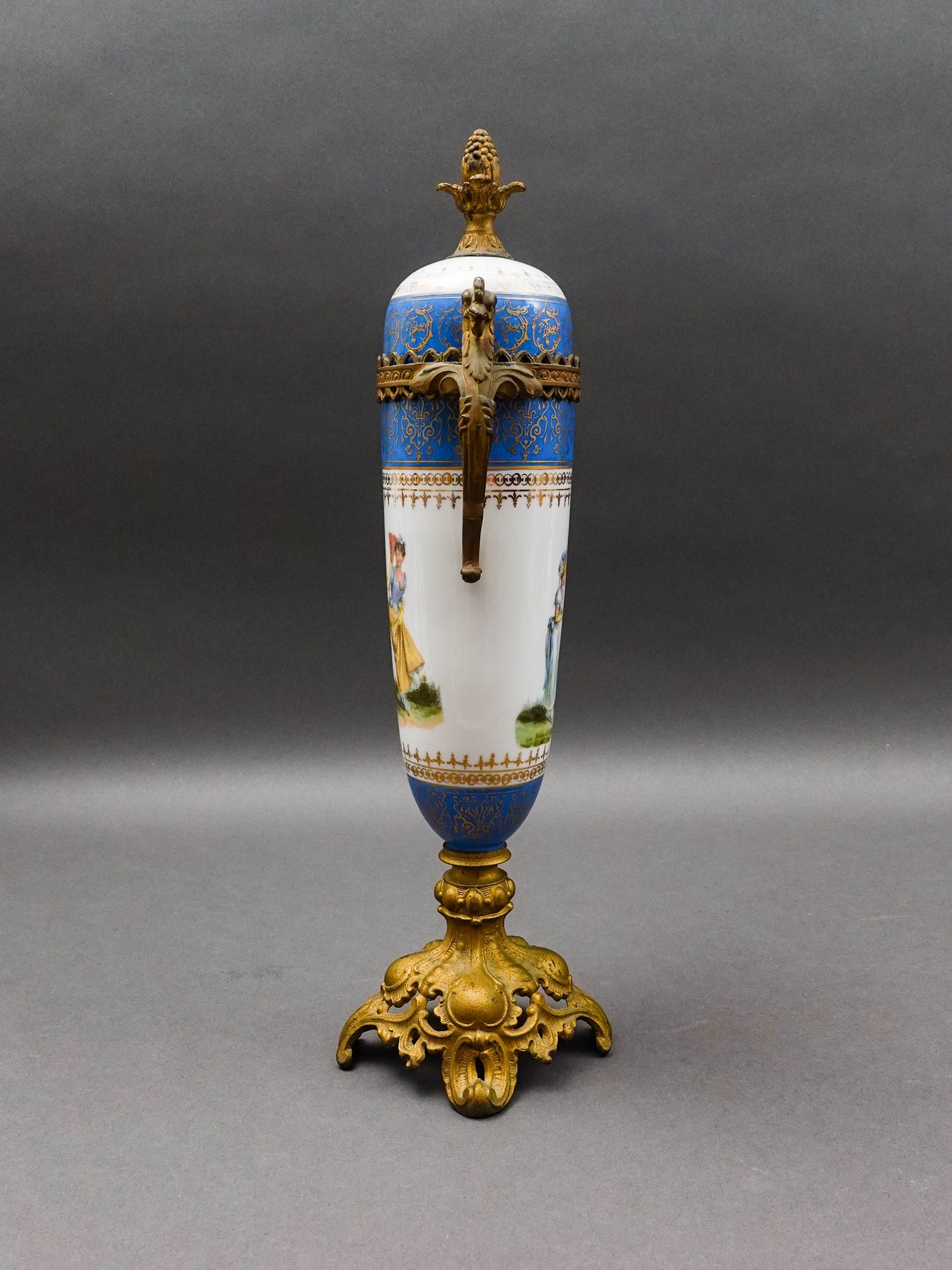 Sevres Style Antique French Hand Painted Porcelain Bronze Ormolu Mounts Urn Vase
