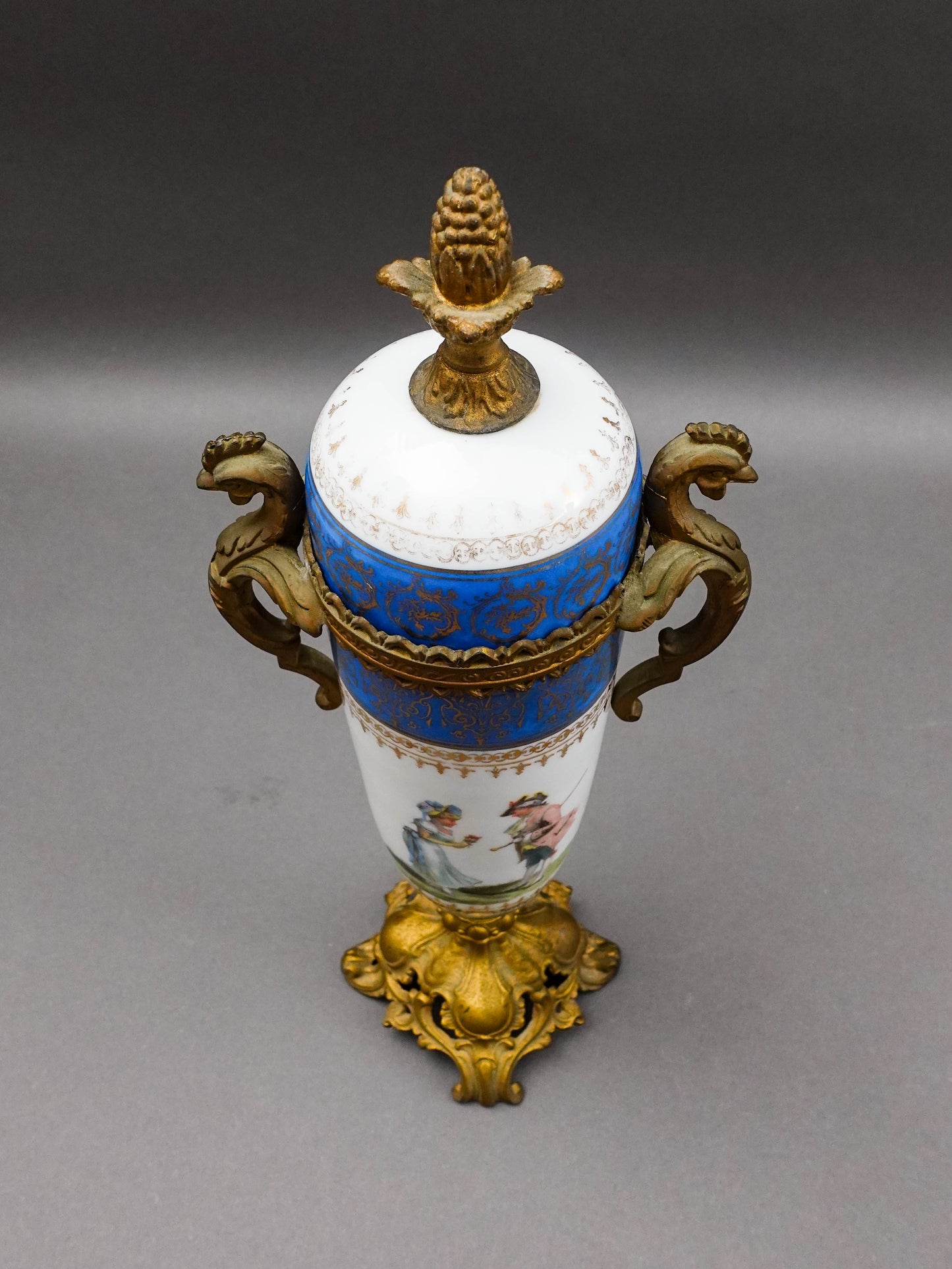 Sevres Style Antique French Hand Painted Porcelain Bronze Ormolu Mounts Urn Vase