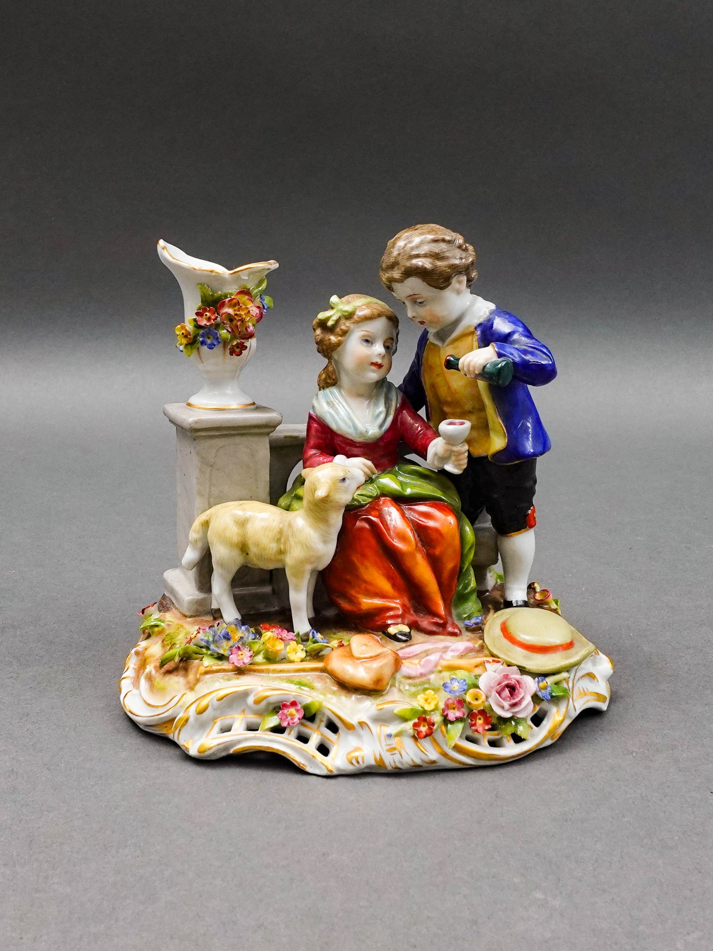 Von Schierholz Germany Antique Boy & Girl With Lamb Porcelain Figurine 275
