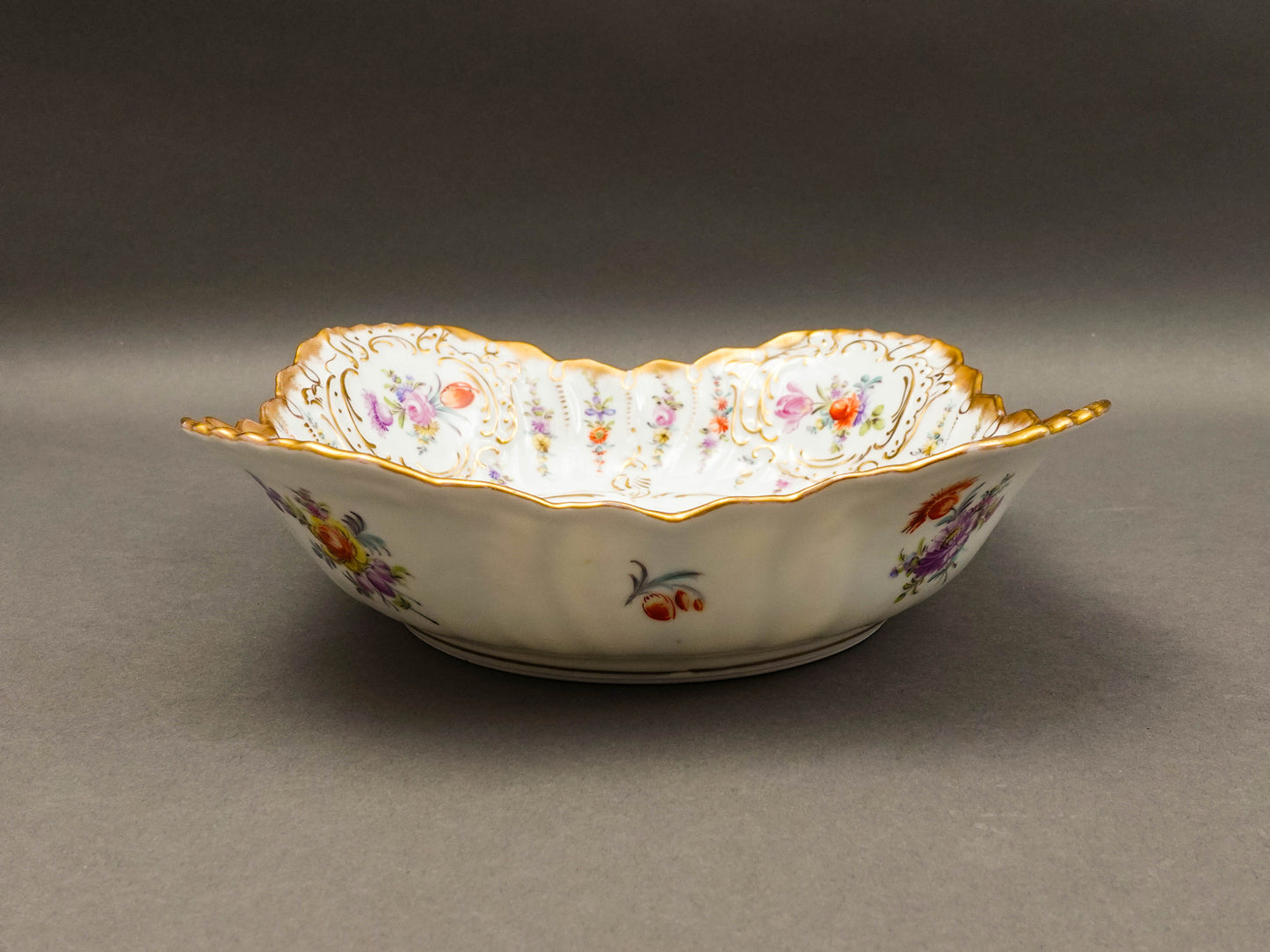 Dresden Germany Antique Franziska Hirsch Scalloped Floral Porcelain Serving Bowl