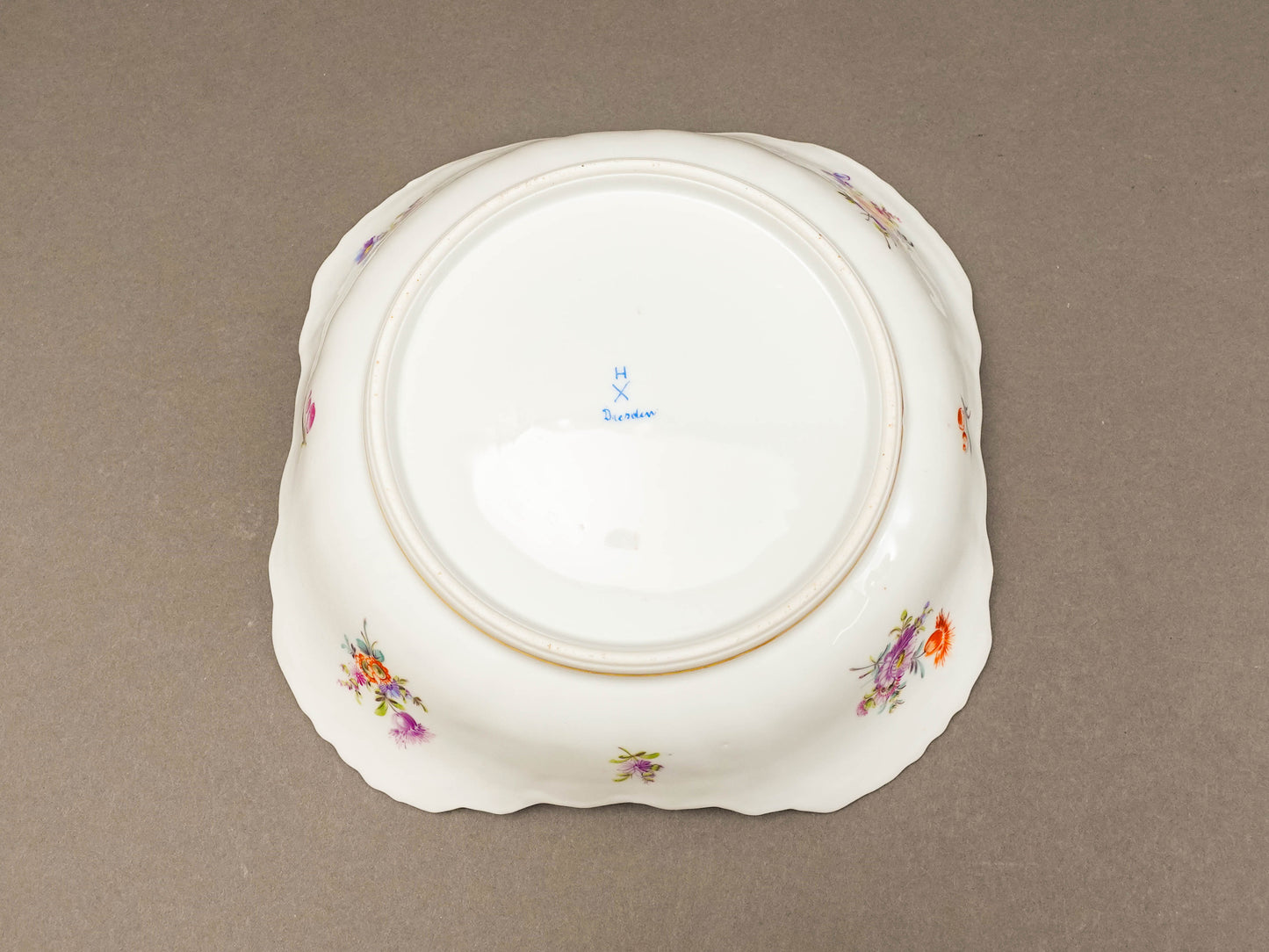 Dresden Germany Antique Franziska Hirsch Scalloped Floral Porcelain Serving Bowl
