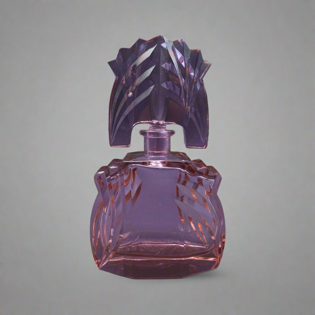 Rare Art Deco Czech Cut Glass Large Perfume Bottle 9 3/4" (Read)