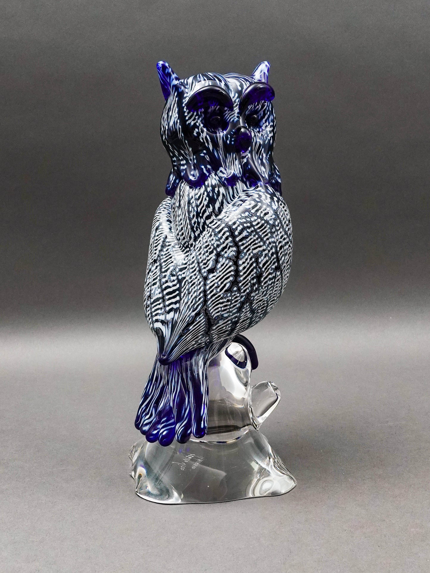 Seguso Viro Signed Large Blue & White Murano Glass Owl Figurine Sculpture 12"