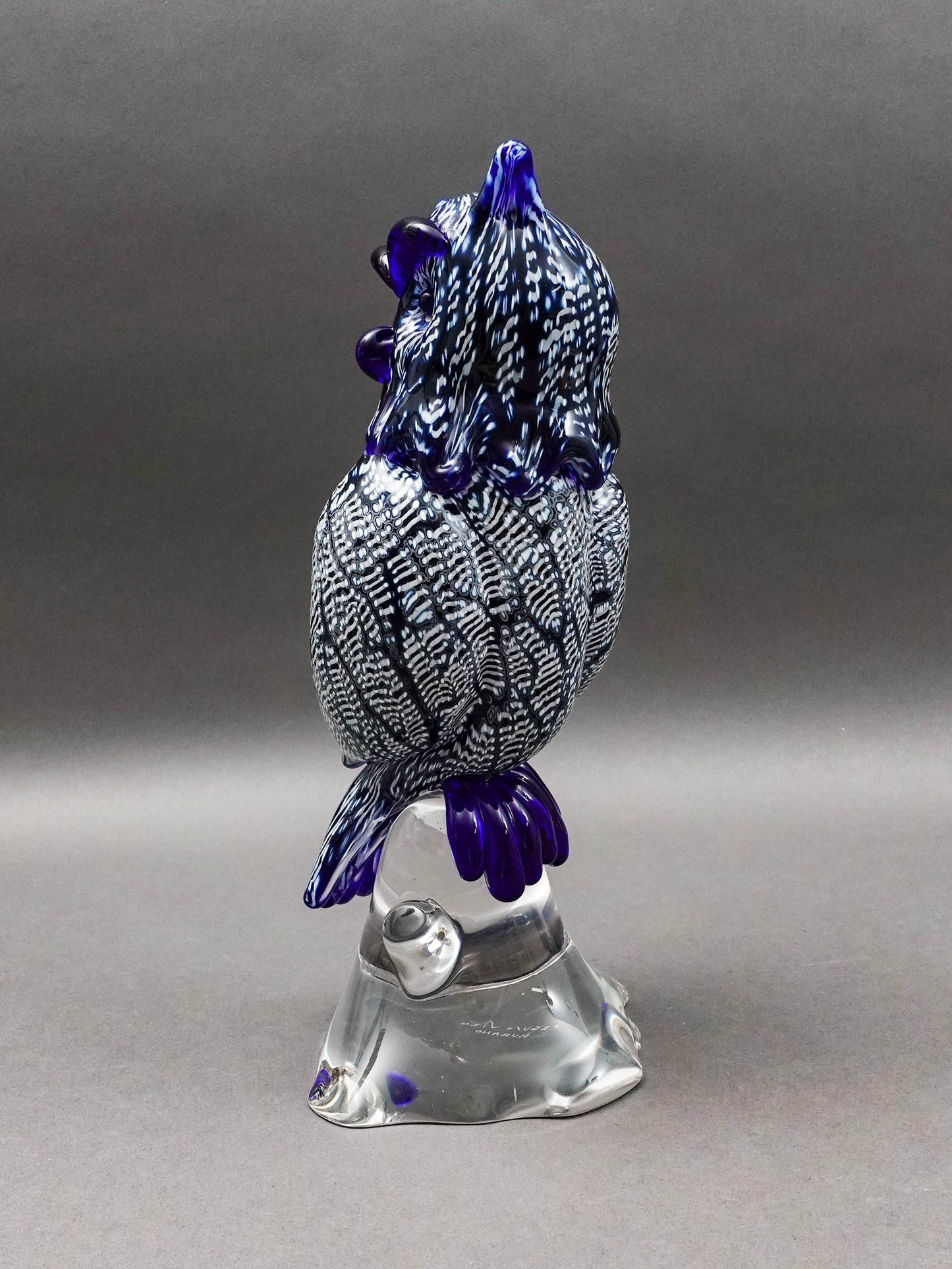 Seguso Viro Signed Large Blue & White Murano Glass Owl Figurine Sculpture 12"
