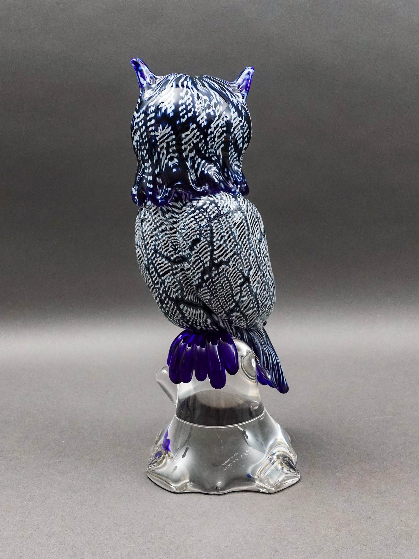 Seguso Viro Signed Large Blue & White Murano Glass Owl Figurine Sculpture 12"