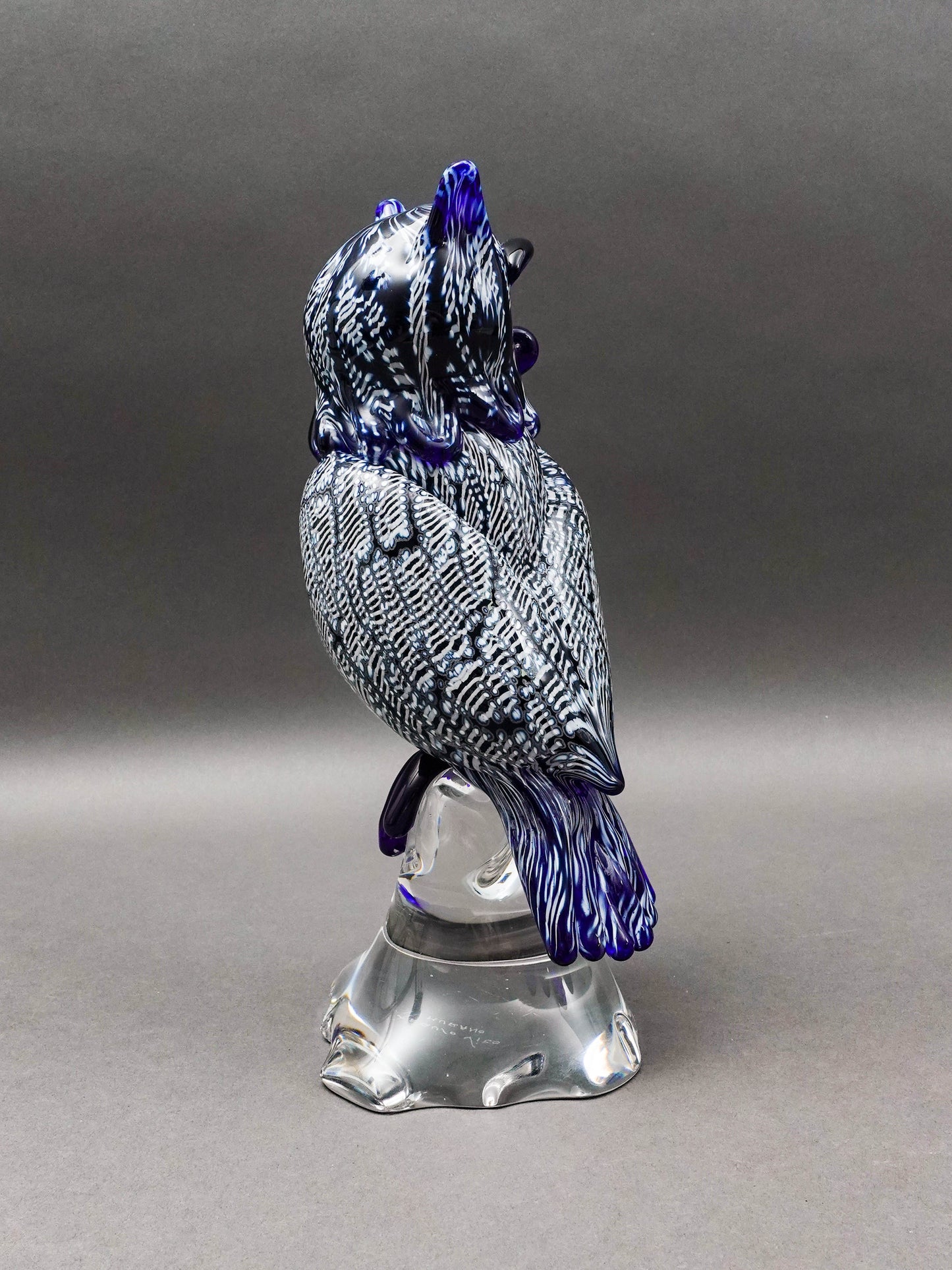 Seguso Viro Signed Large Blue & White Murano Glass Owl Figurine Sculpture 12"