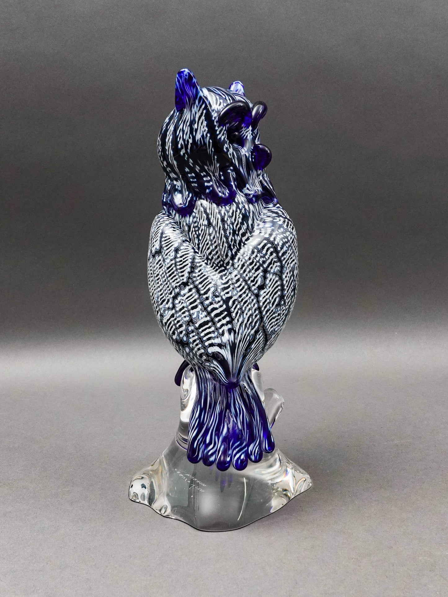 Seguso Viro Signed Large Blue & White Murano Glass Owl Figurine Sculpture 12"