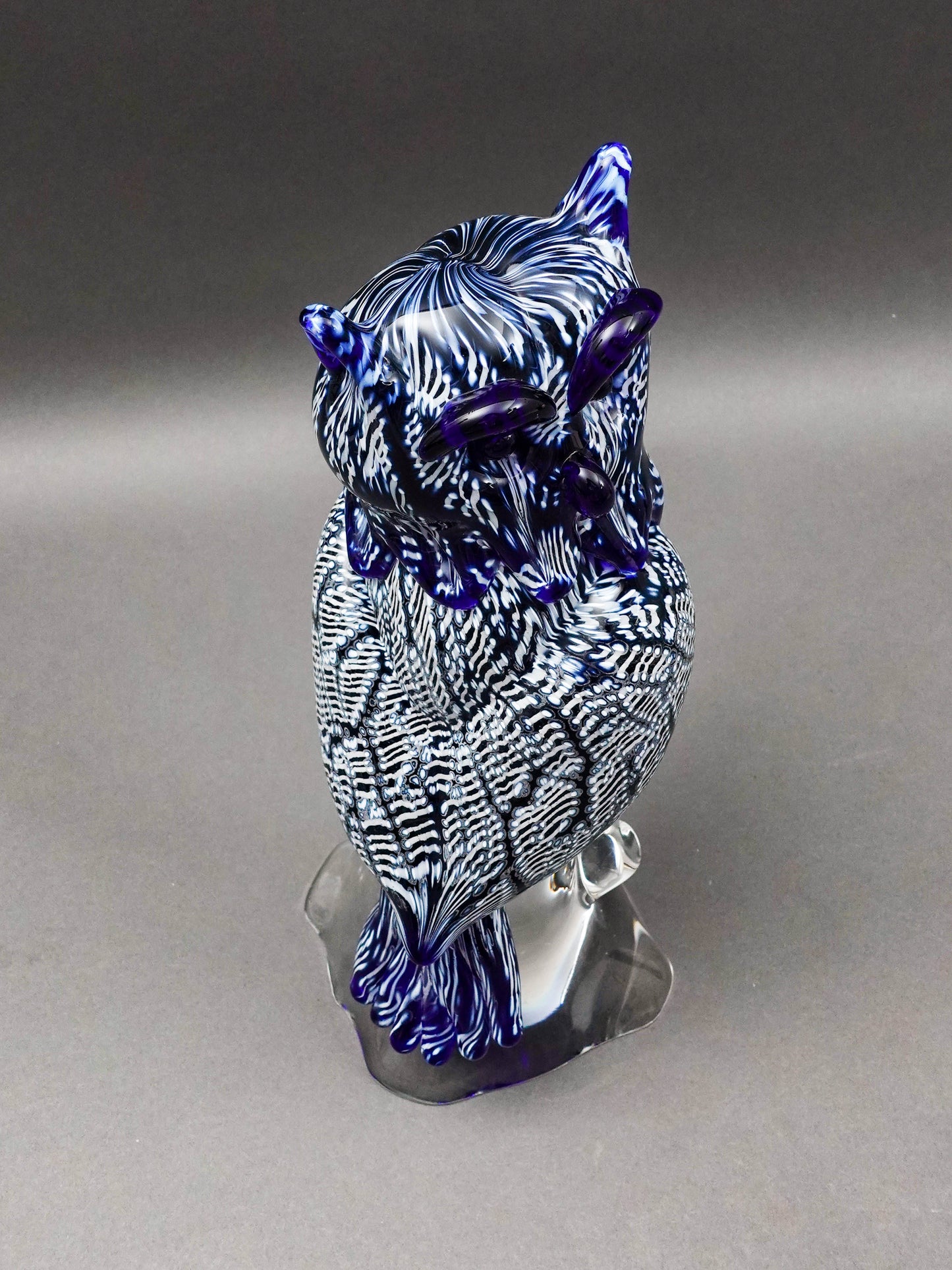 Seguso Viro Signed Large Blue & White Murano Glass Owl Figurine Sculpture 12"