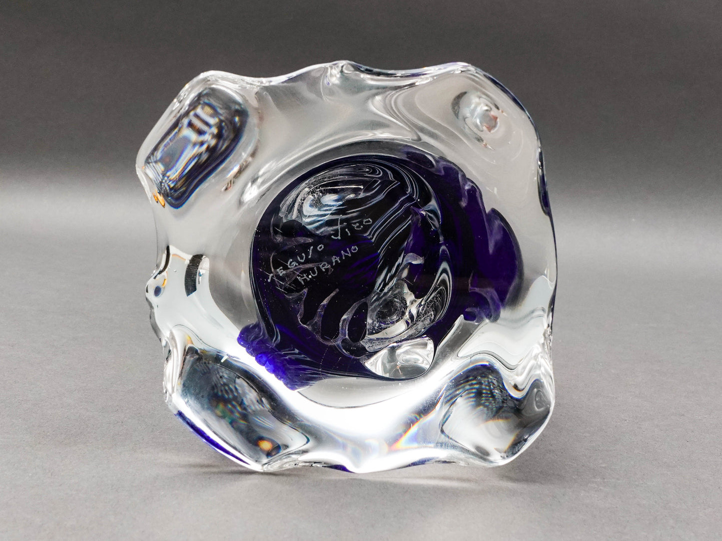 Seguso Viro Signed Large Blue & White Murano Glass Owl Figurine Sculpture 12"