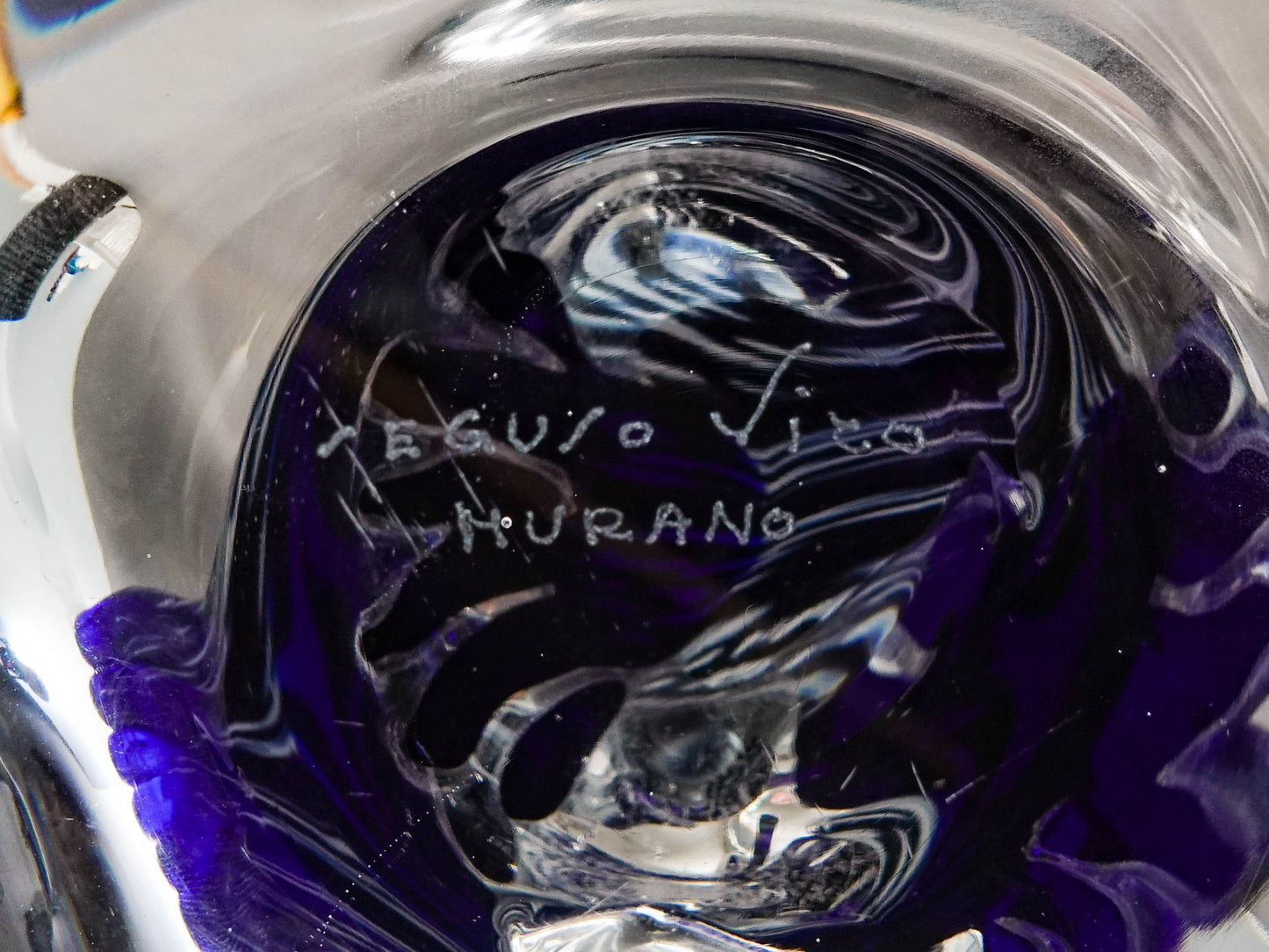Seguso Viro Signed Large Blue & White Murano Glass Owl Figurine Sculpture 12"