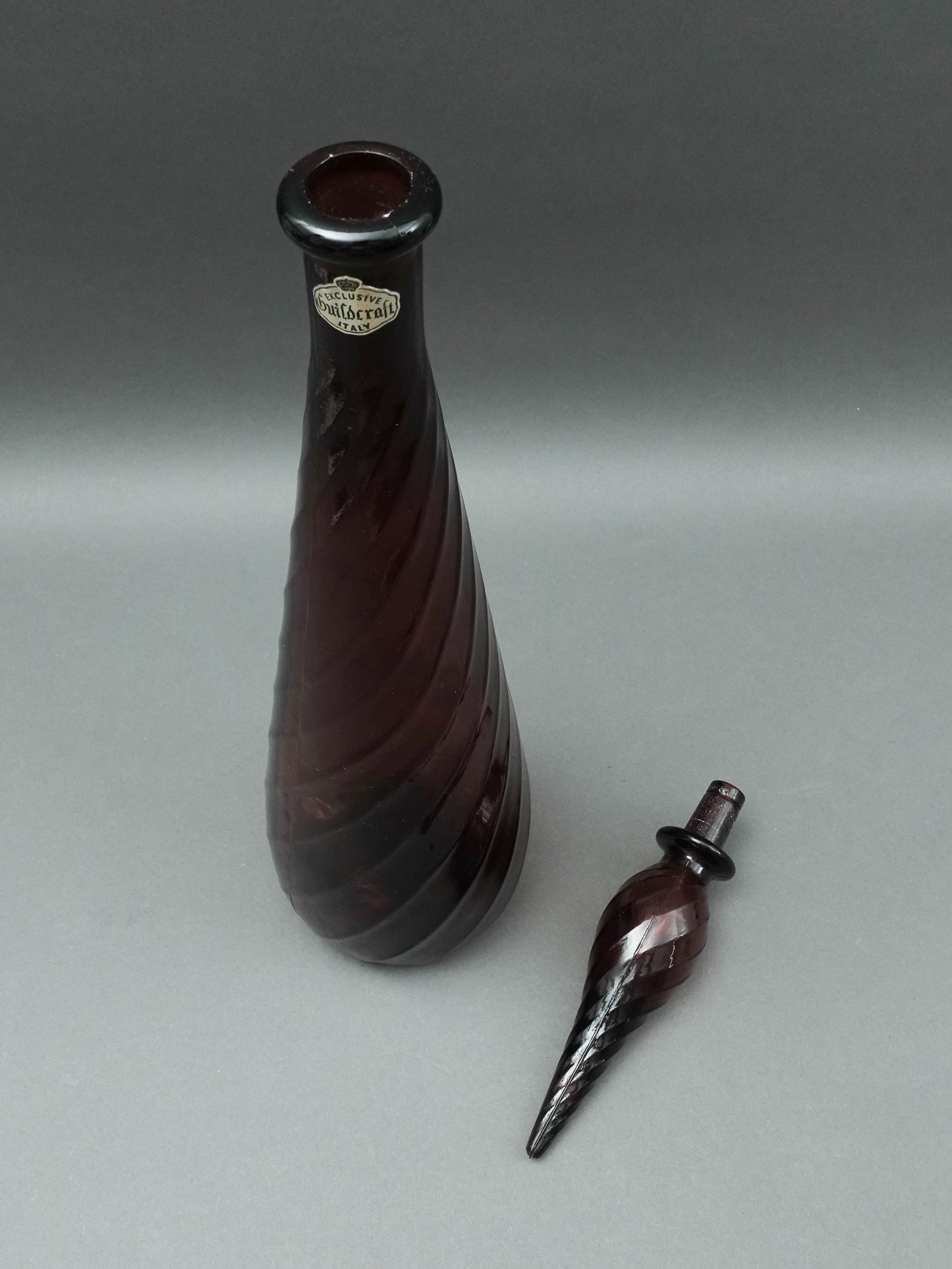 Guildcraft Italy MCM Amethyst Empoli Glass Decanter Genie Bottle 22 3/4"