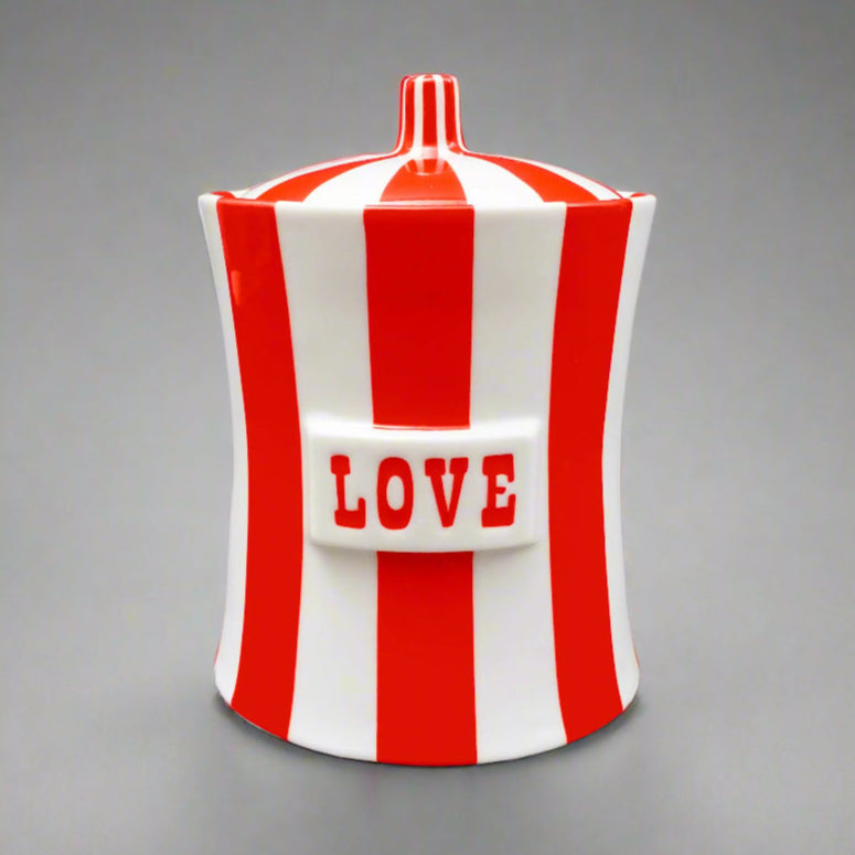 Jonathan Adler Vice Collection Love Red White Striped Ceramic Canister Jar