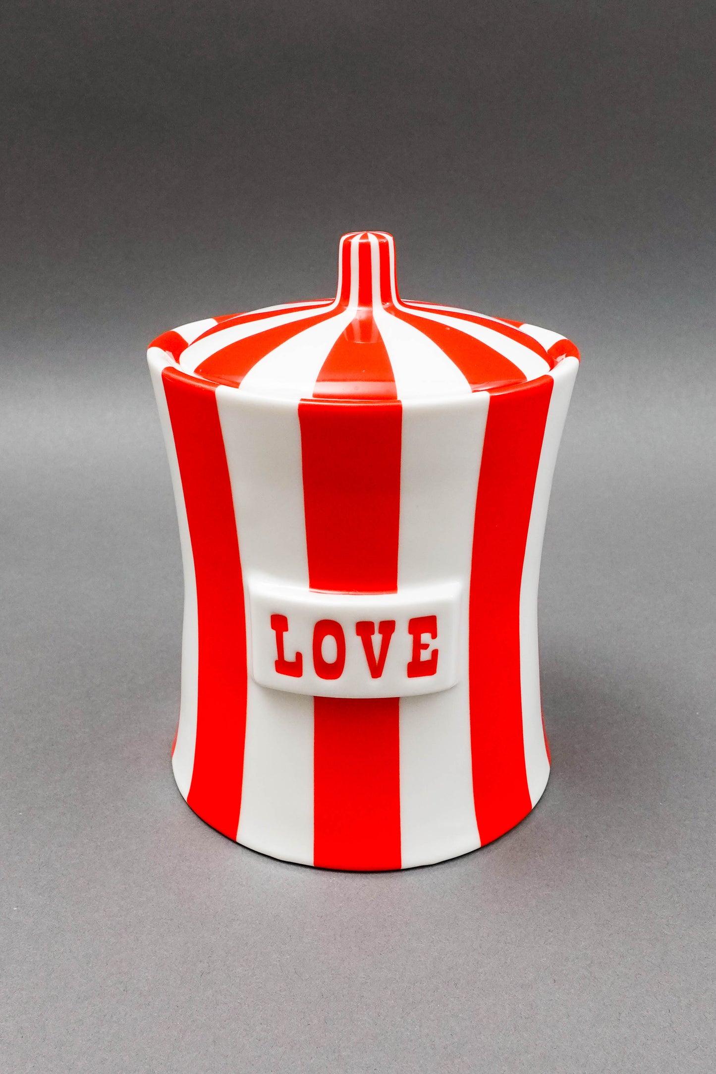 Jonathan Adler Vice Collection Love Red White Striped Ceramic Canister Jar