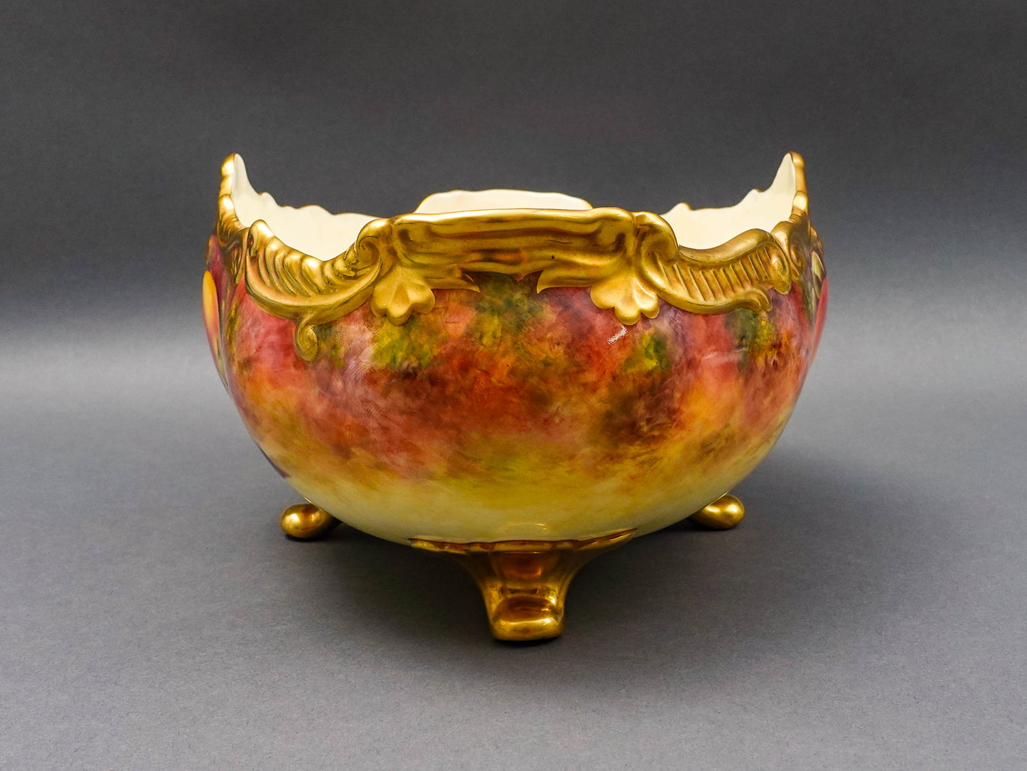 Coalport England Richard Budd Signed Hand Painted Fruit Centerpiece Bowl (Read)