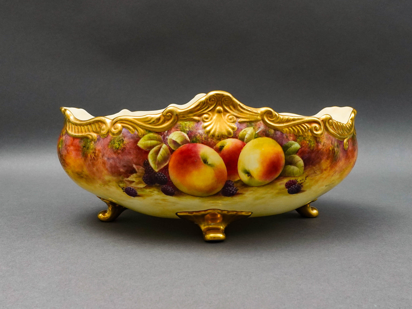 Coalport England Richard Budd Signed Hand Painted Fruit Centerpiece Bowl (Read)