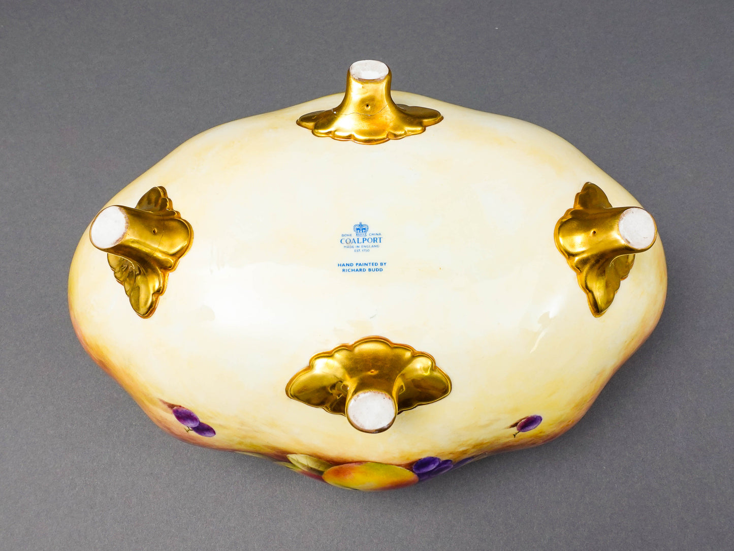 Coalport England Richard Budd Signed Hand Painted Fruit Centerpiece Bowl (Read)