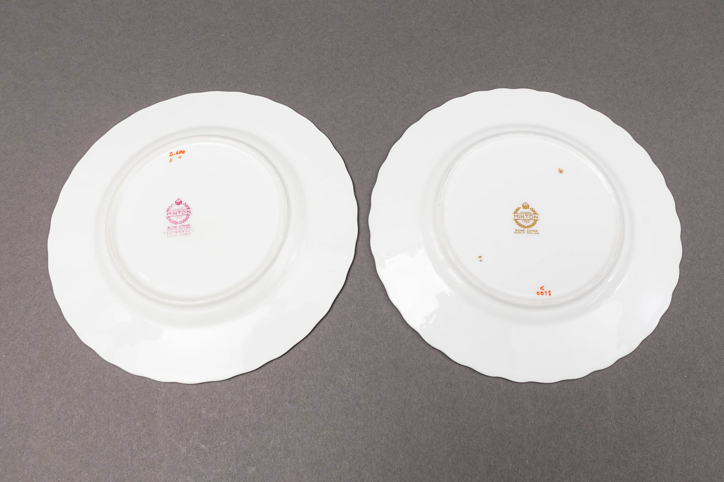 Minton England S600 Gold Laurel Leaves Light Blue Bread & Butter Plate Set Of 6